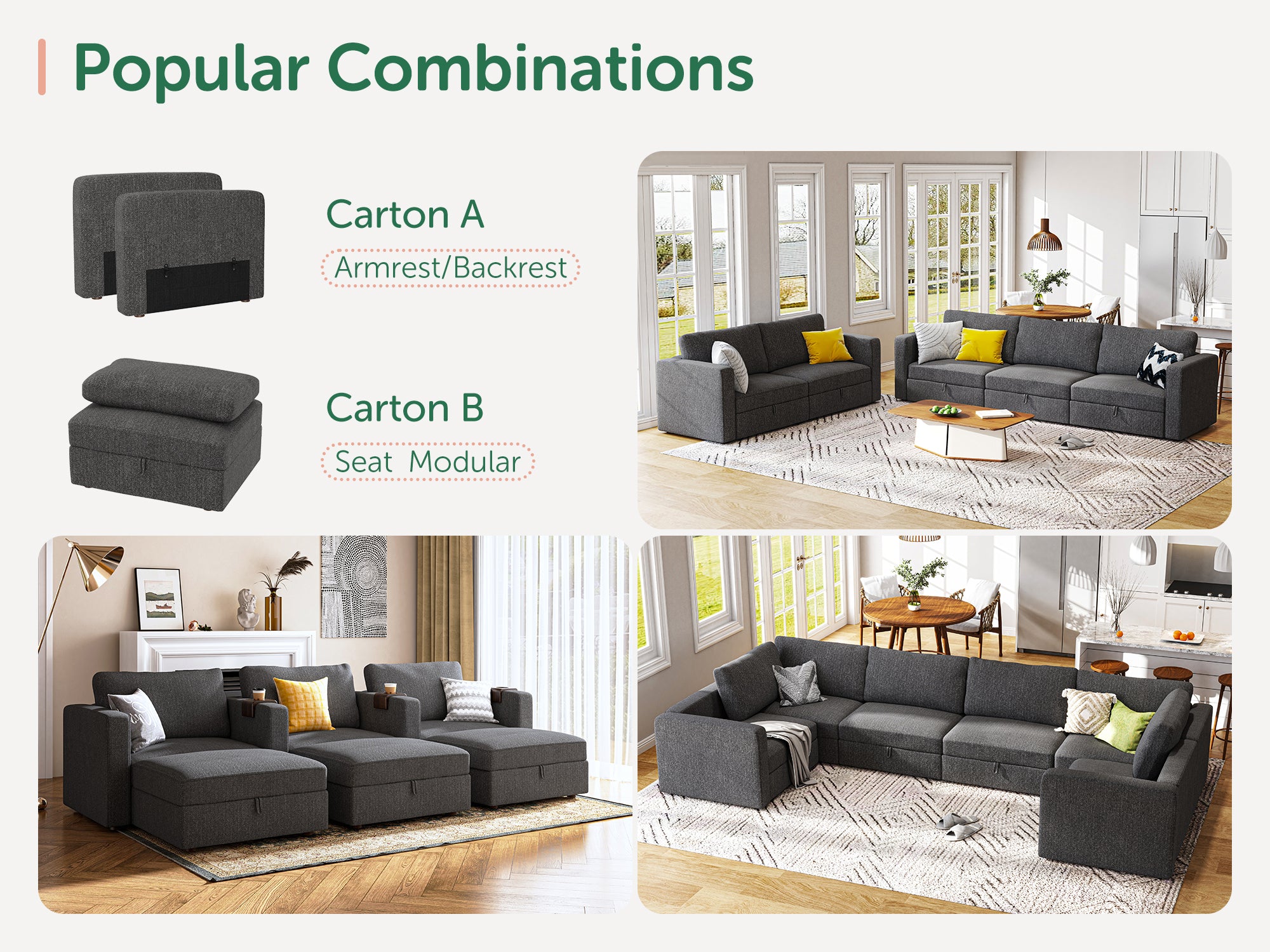 HONBAY 5-Piece Polyester Modular Sectional Sofa With Storage Seat