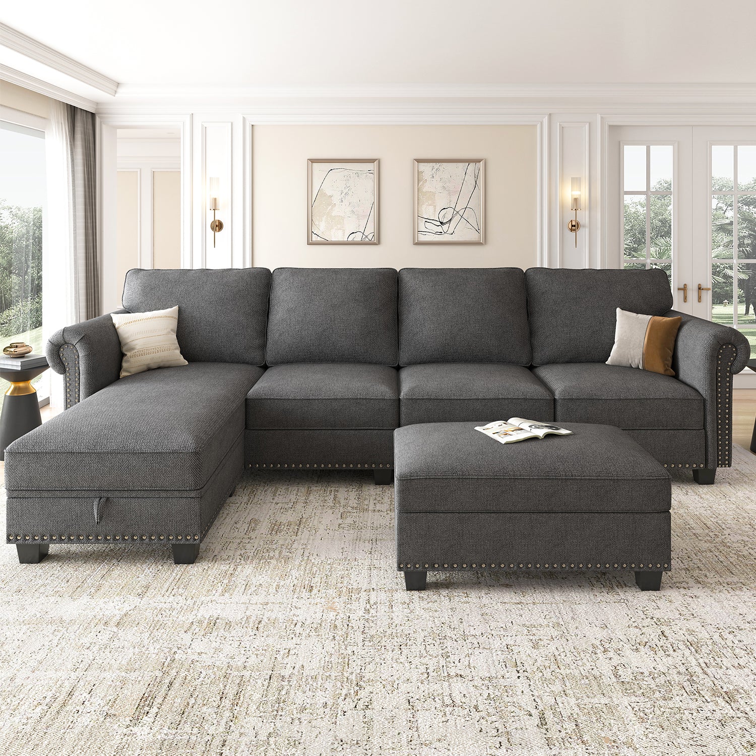 Small space sectional sofa store with reversible chaise