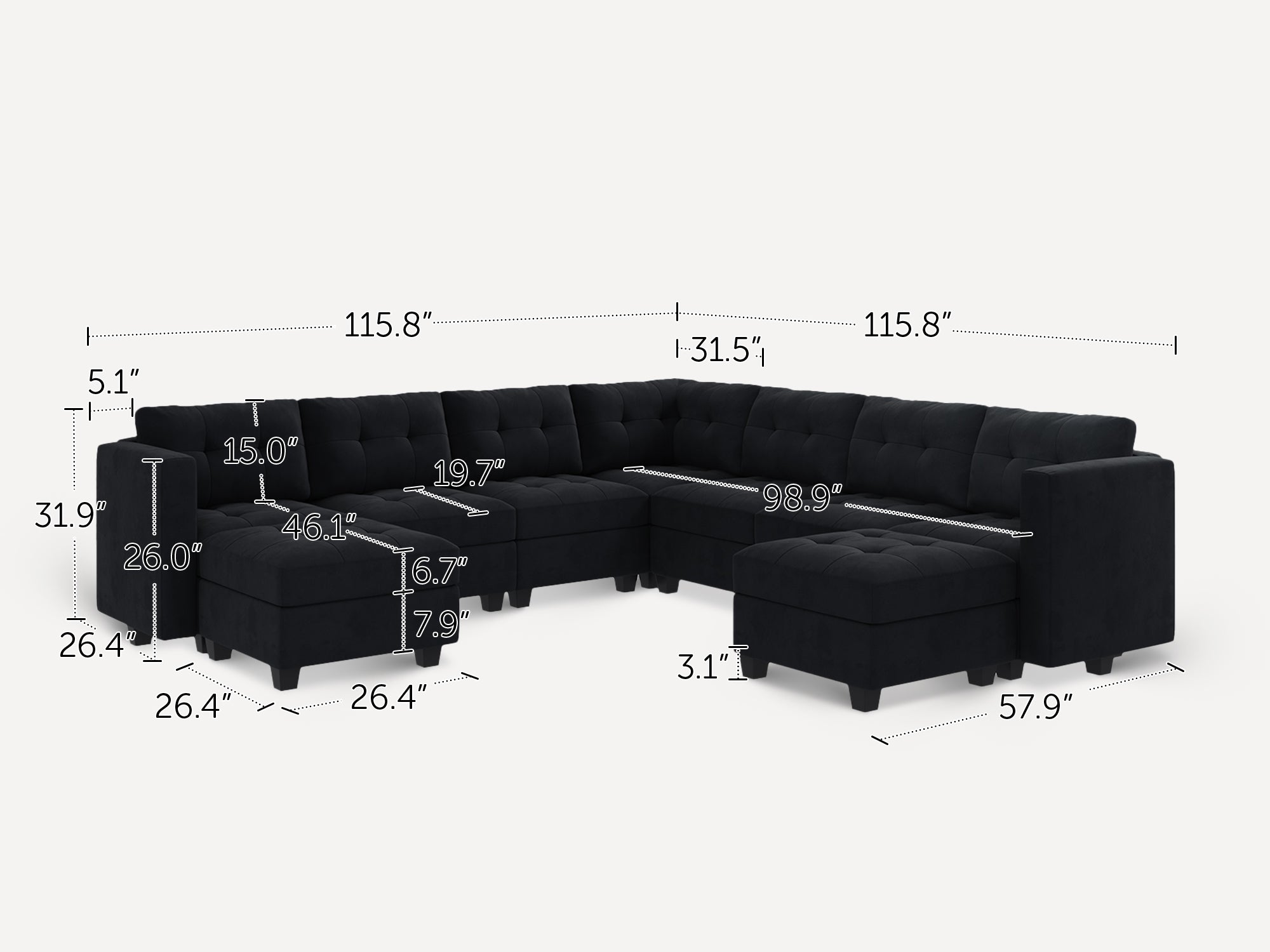 HONBAY 9-Piece Velvet Modular Sleeper Sectional With Storage Seat