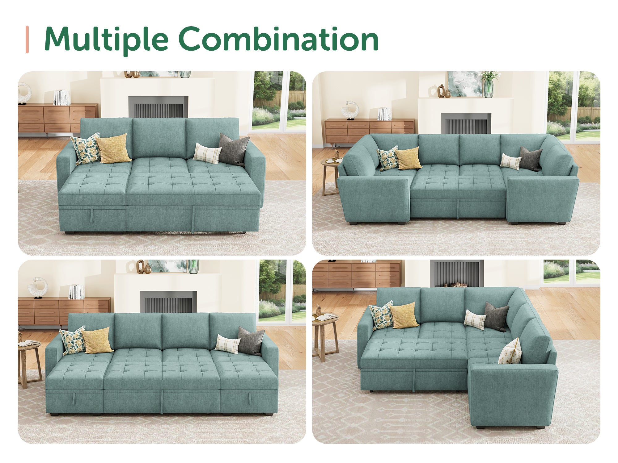 HONBAY 1 Piece Modular Sectional Sofa Pull Out Bed