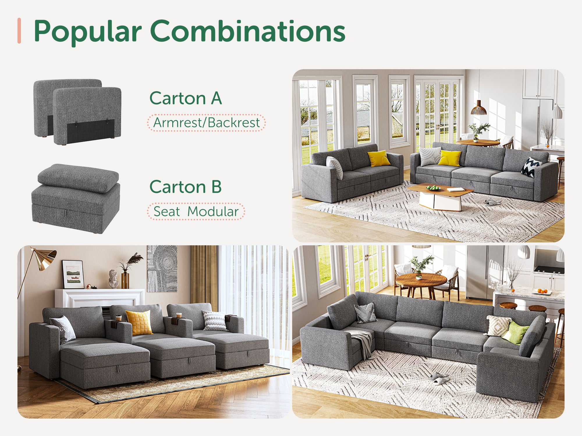 HONBAY 5-Piece Polyester Modular Sectional Sofa With Storage Seat