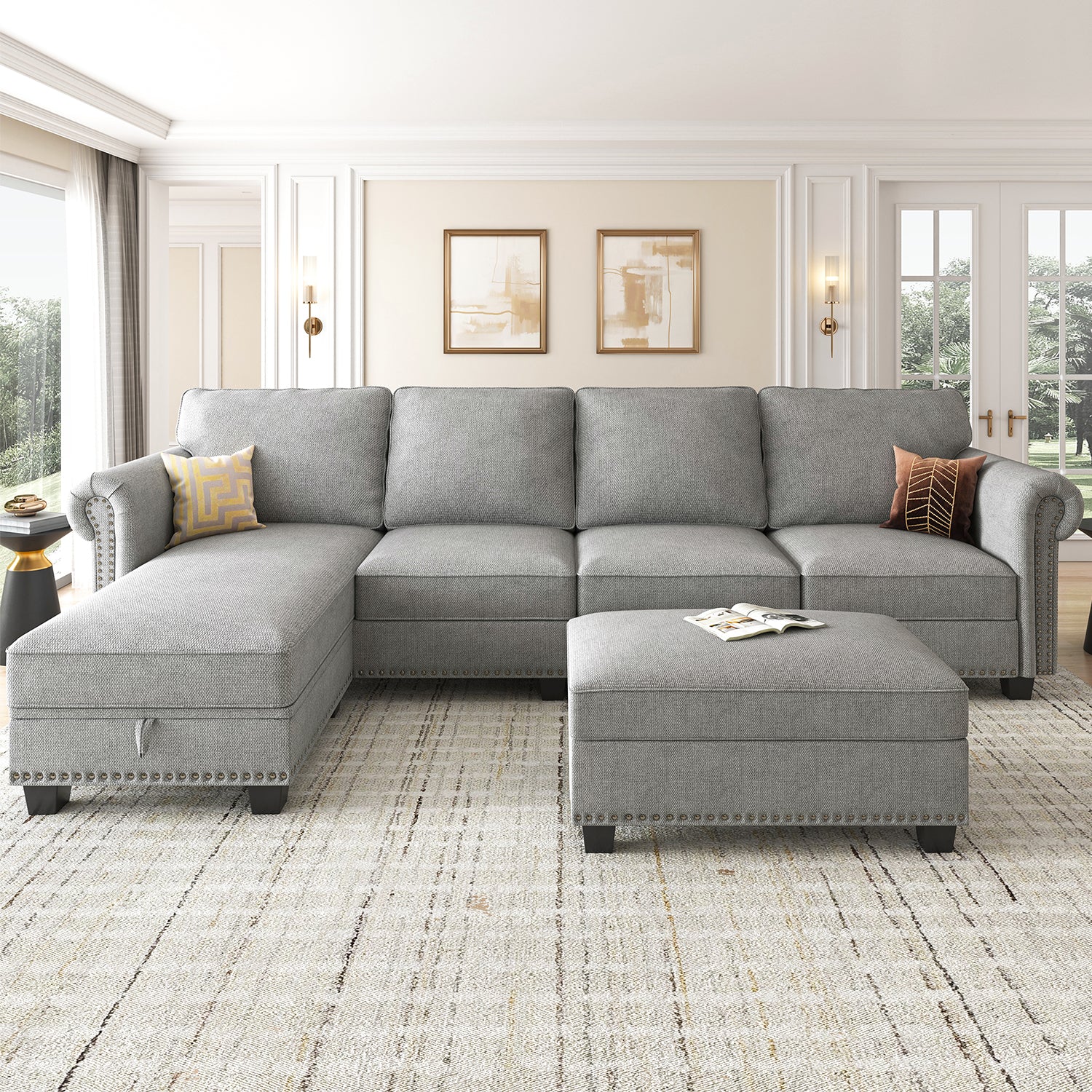 L shaped deals couch and ottoman