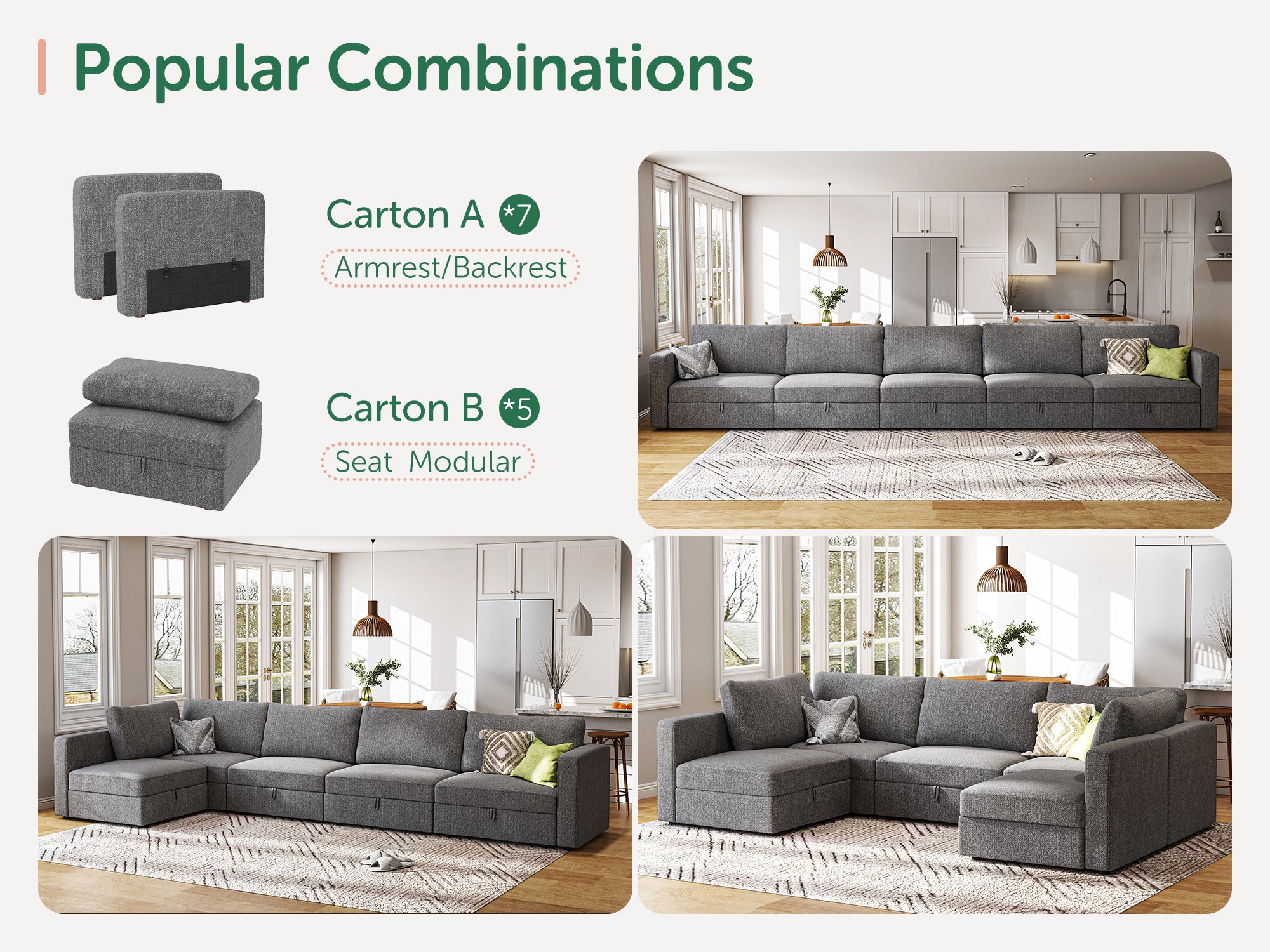 HONBAY 5-Piece Polyester Modular Sectional With Storage Seat