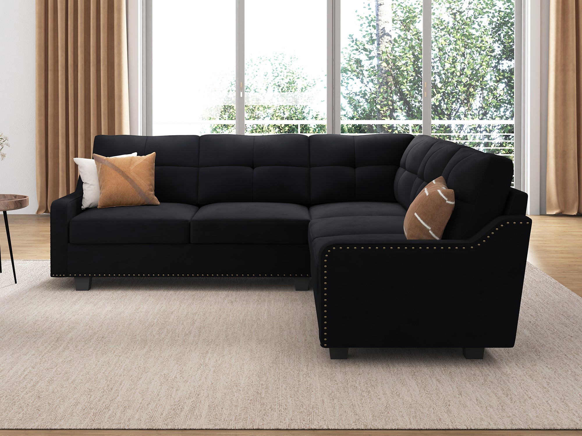HONBAY Velvet 5-Seat L-Shaped Corner Sofa Sectional Couch