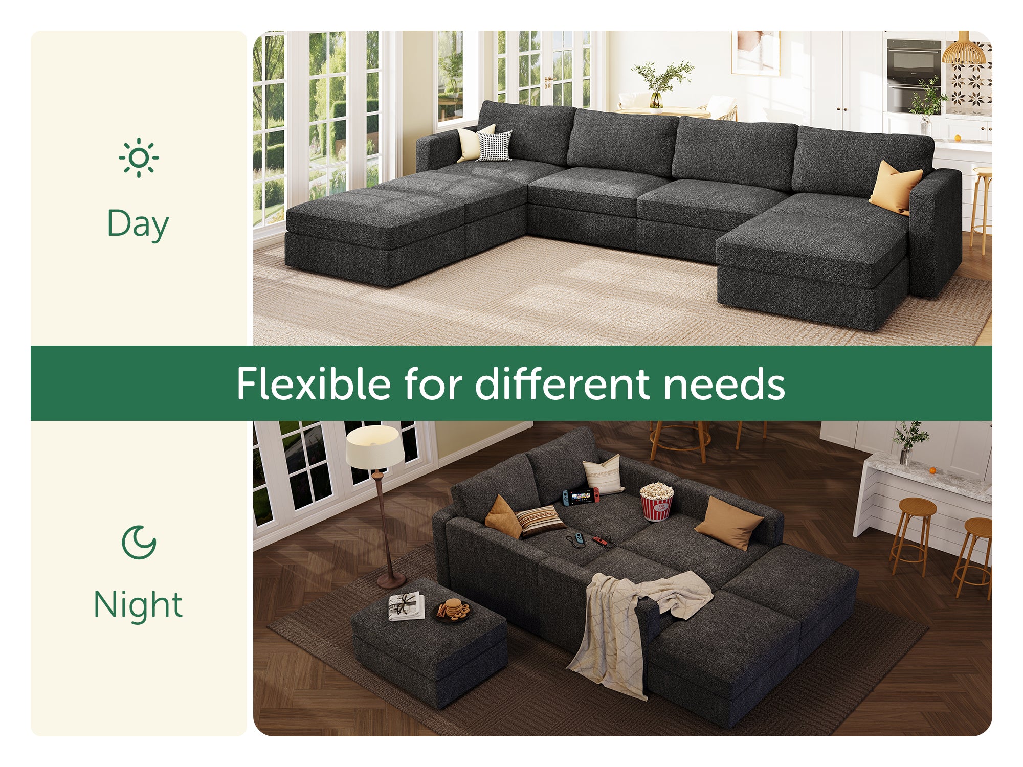 HONBAY 7-Piece Polyester Modular Sectional With Storage Seat