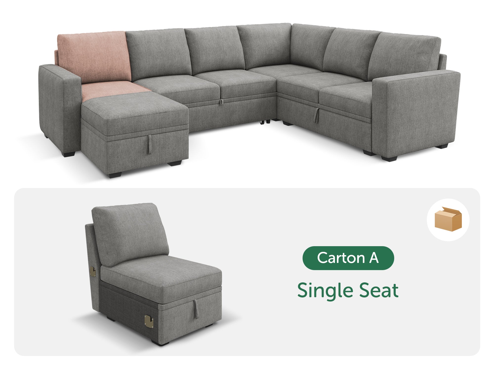 HONBAY 1 Piece Modular Sectional Sofa With Storage Seat