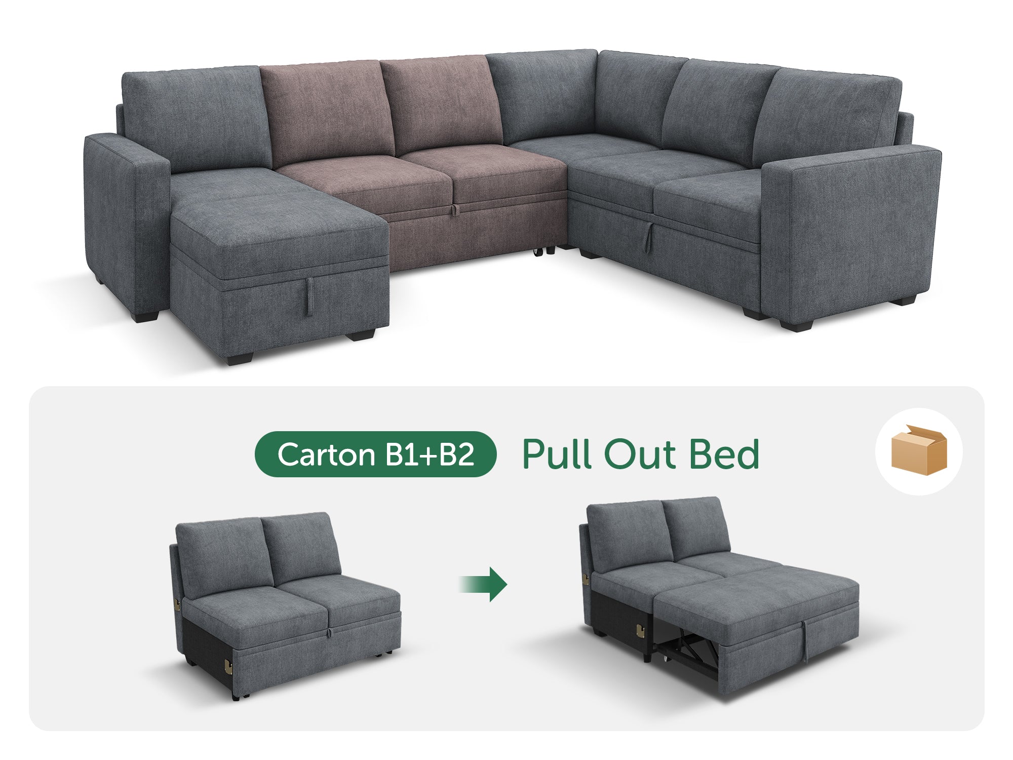 HONBAY 1 Piece Modular Sectional Sofa Pull Out Bed