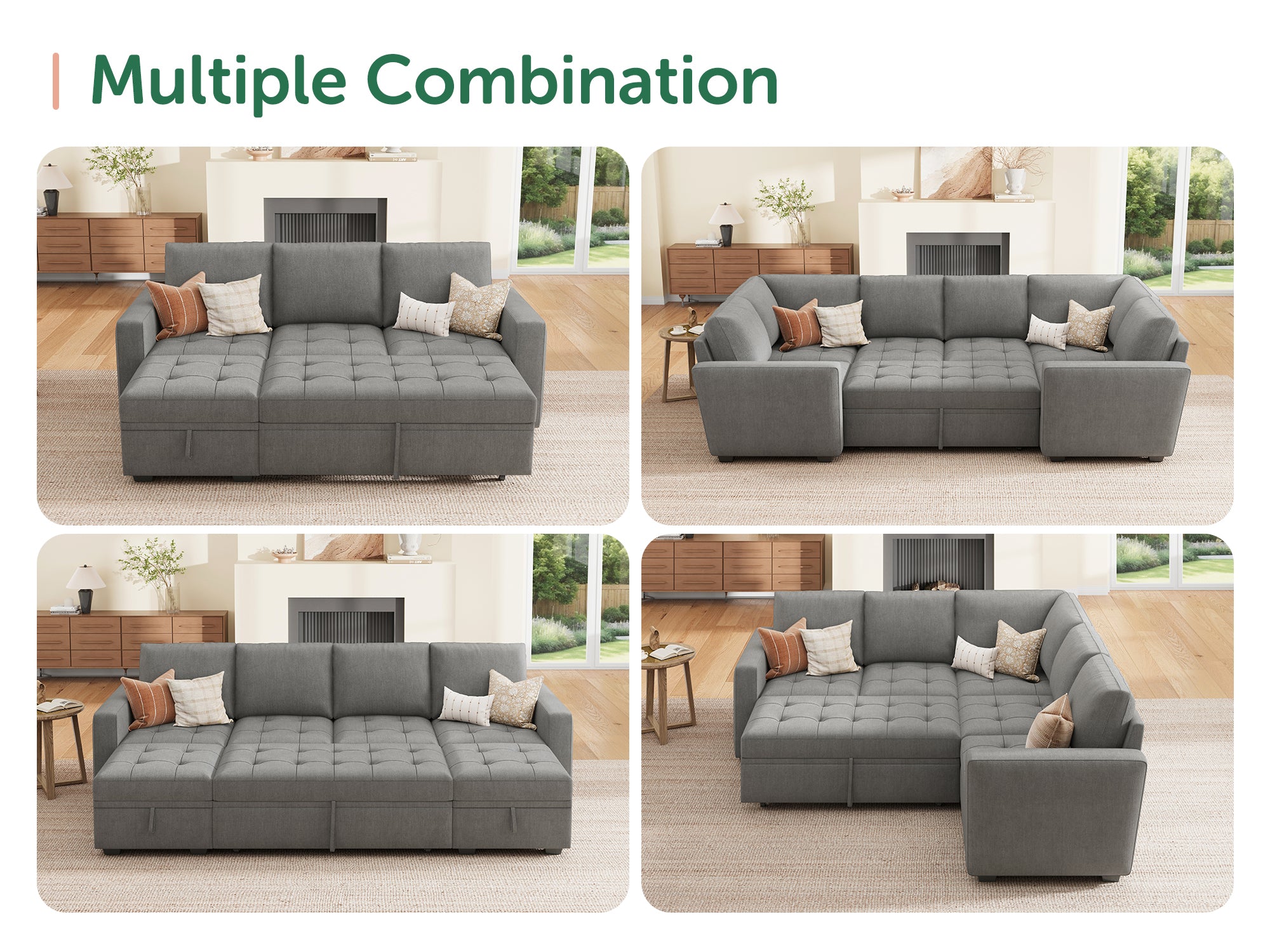 HONBAY 1 Piece Modular Sectional Pull Out Bed #Color_Warm Grey II