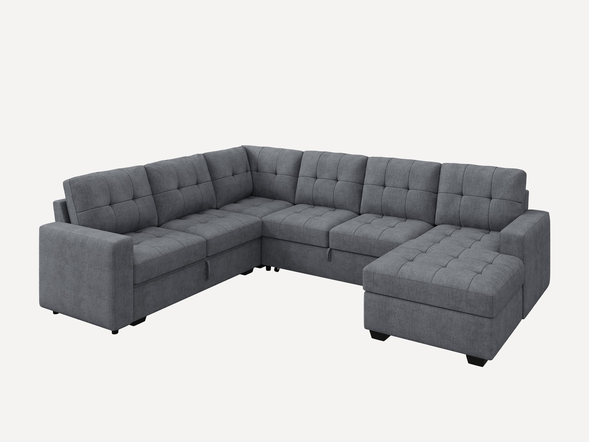 HONBAY 6-Piece Polyester Sleeper Sectional Sofa With Storage Space