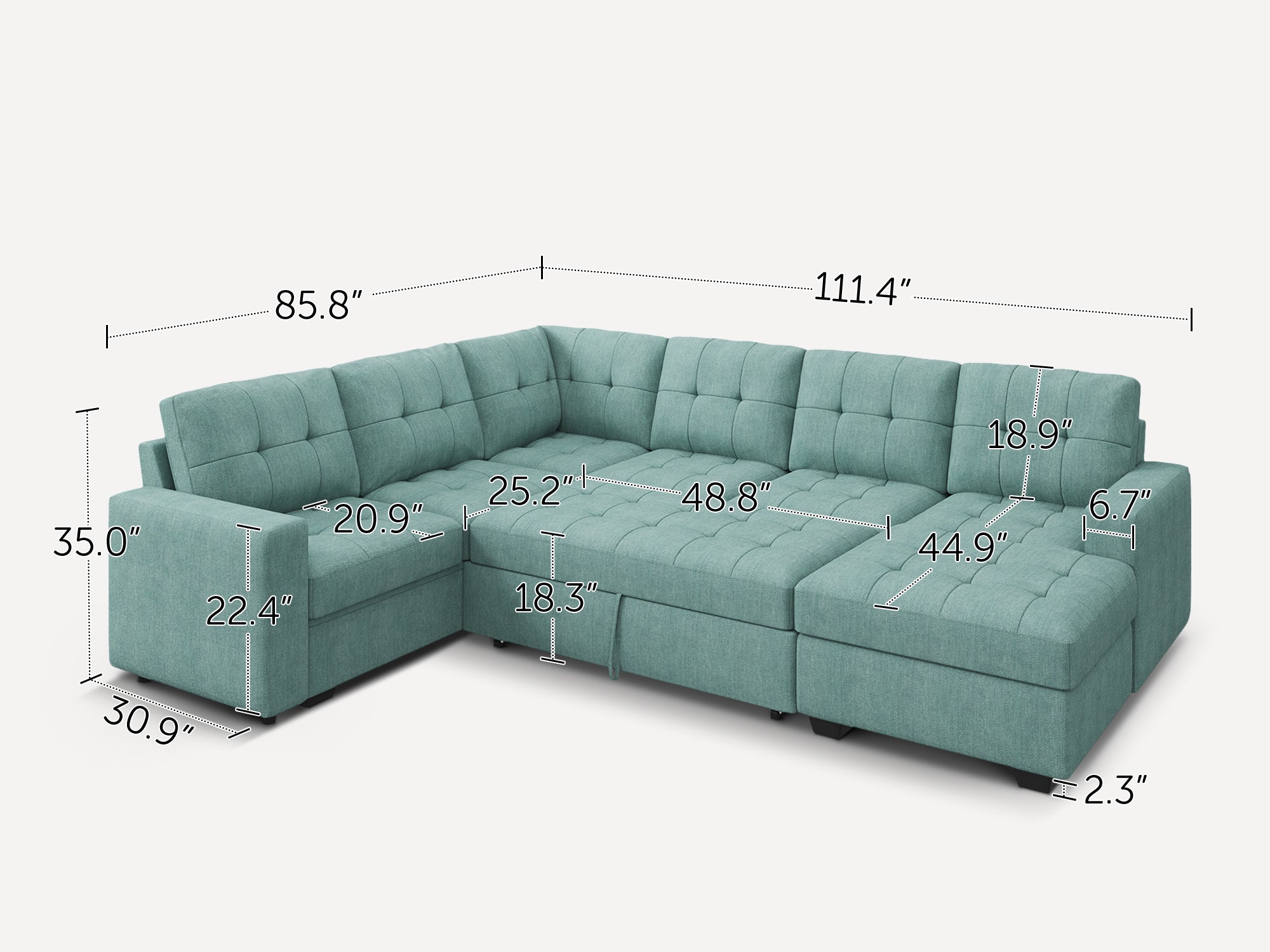 HONBAY 6-Piece Polyester Sleeper Sectional Sofa With Storage Space