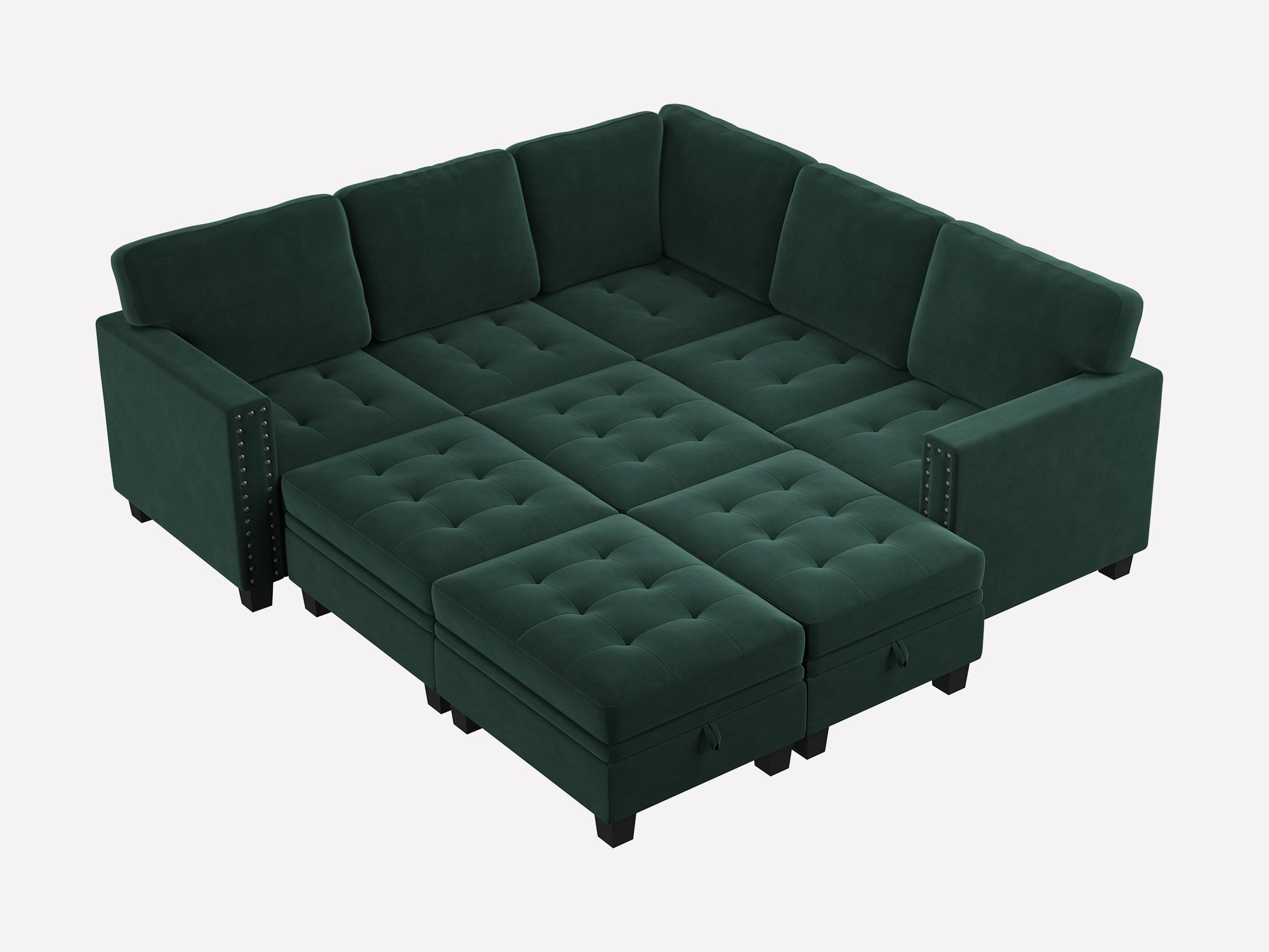 HONBAY 9-Piece Velvet Modular Sleeper Sectional With Storage Space