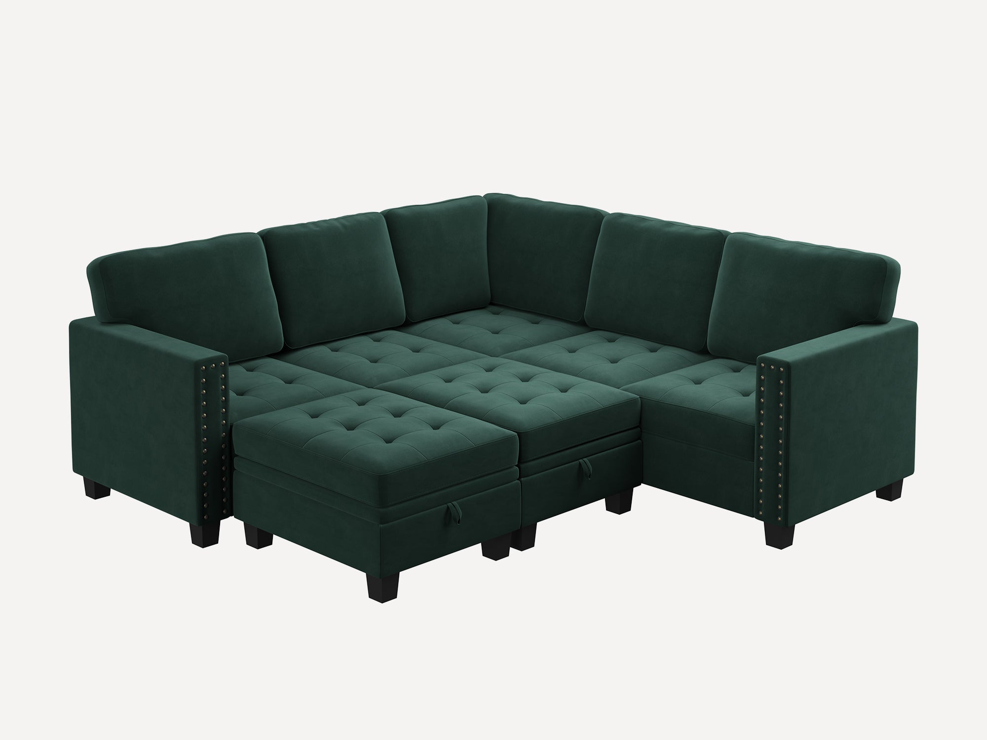 HONBAY 7-Piece Velvet Modular Sleeper Sectional With Storage Space