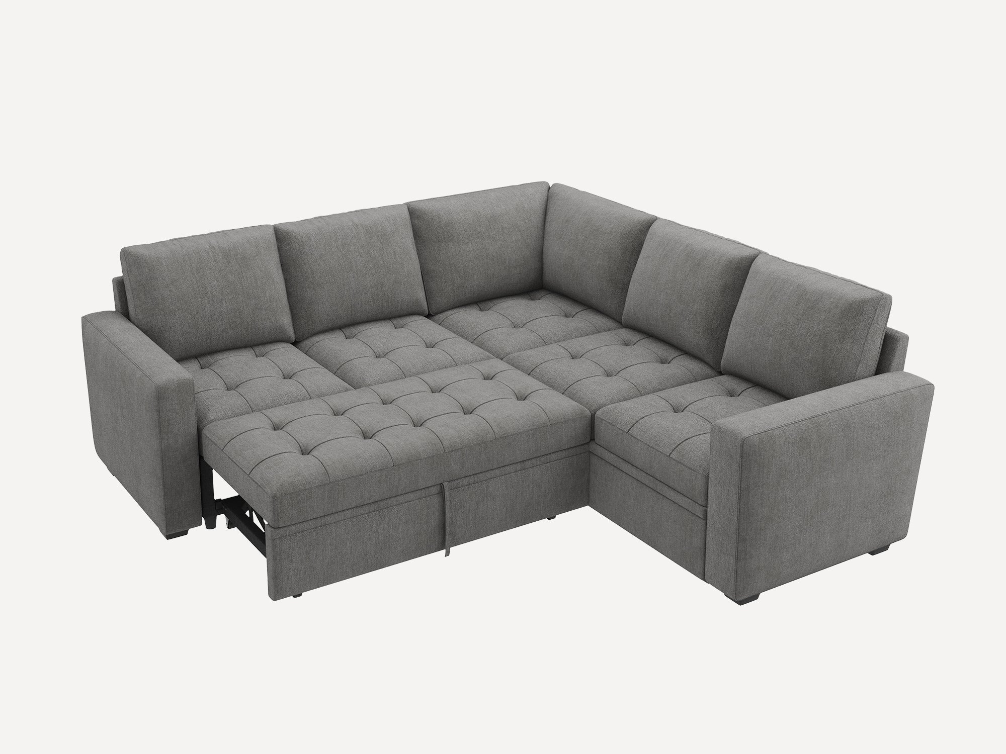 HONBAY 5-Piece Polyester Modular Sleeper Sectional With Storage Space #Color_Warm Grey II