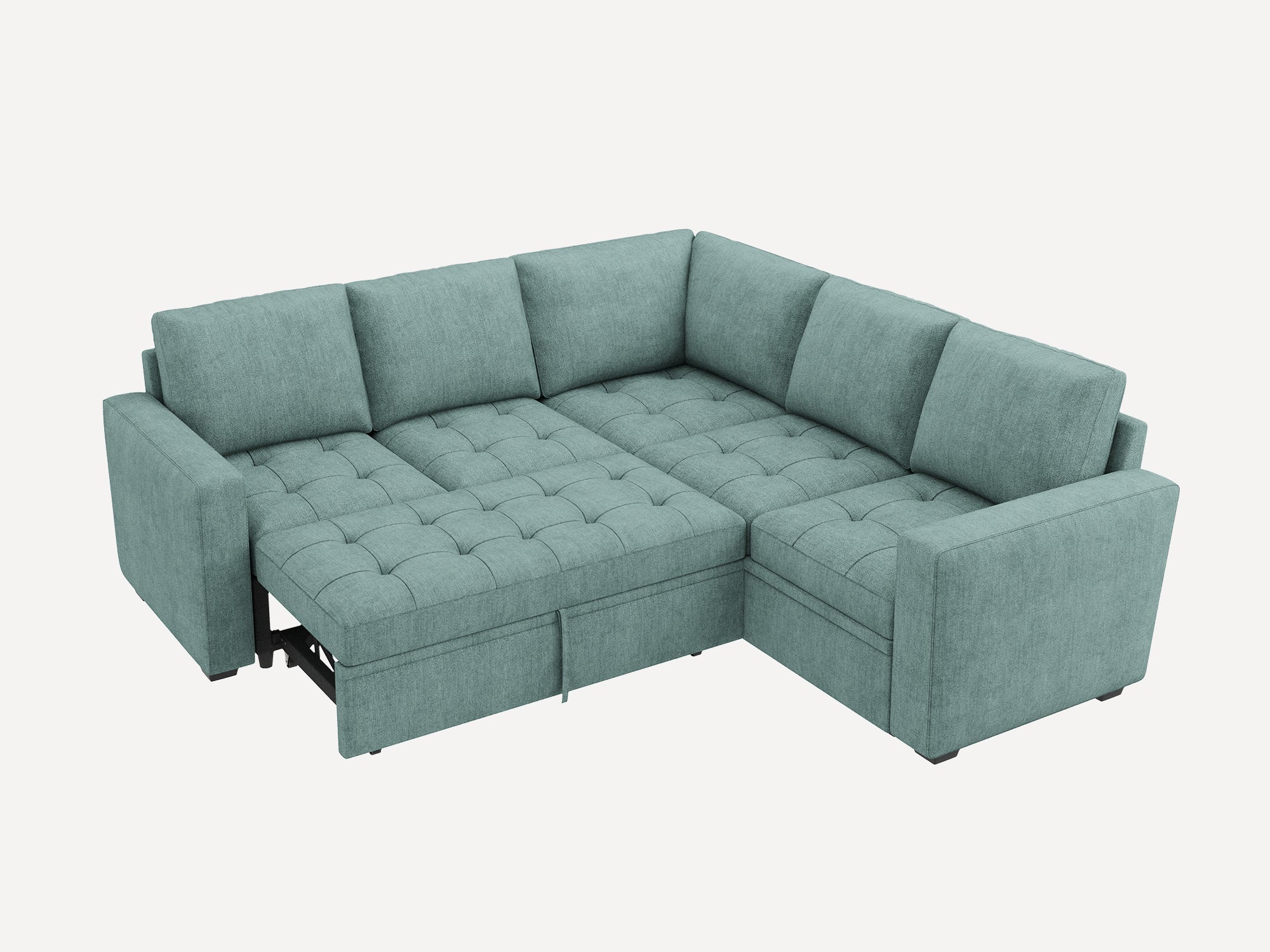 HONBAY 5-Piece Polyester Modular Sleeper Sectional With Storage Space #Color_Aqua Blue