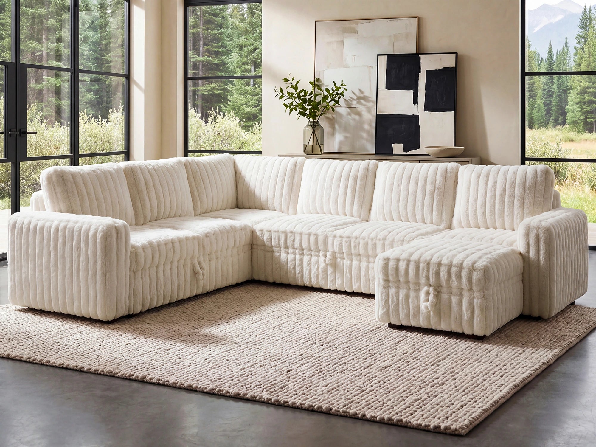 Molit 7-Piece Pull-Out Sectional
 #Color_Faux Rabbit Fur Ivory