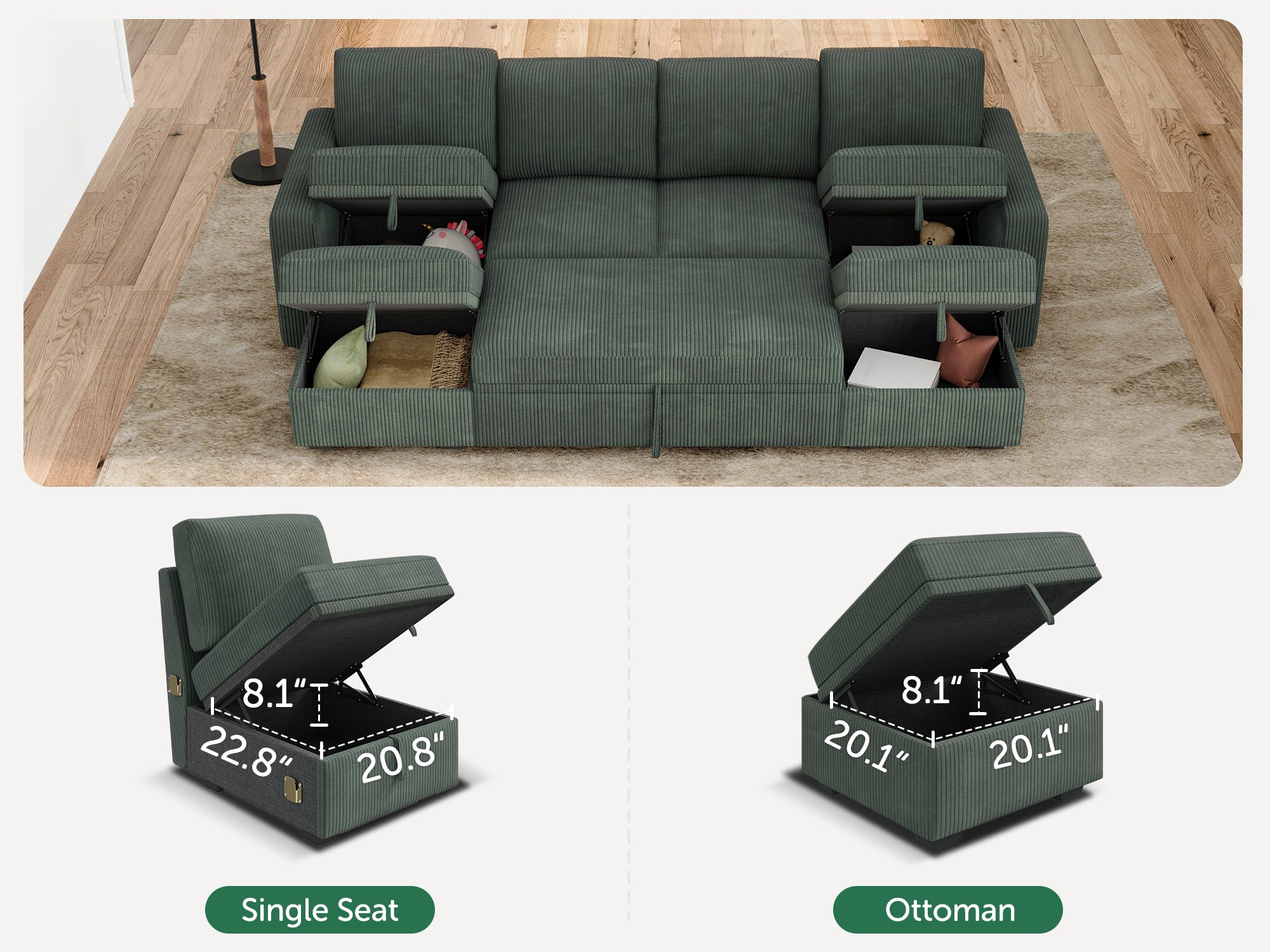 Storage function#Color_Corduroy Green