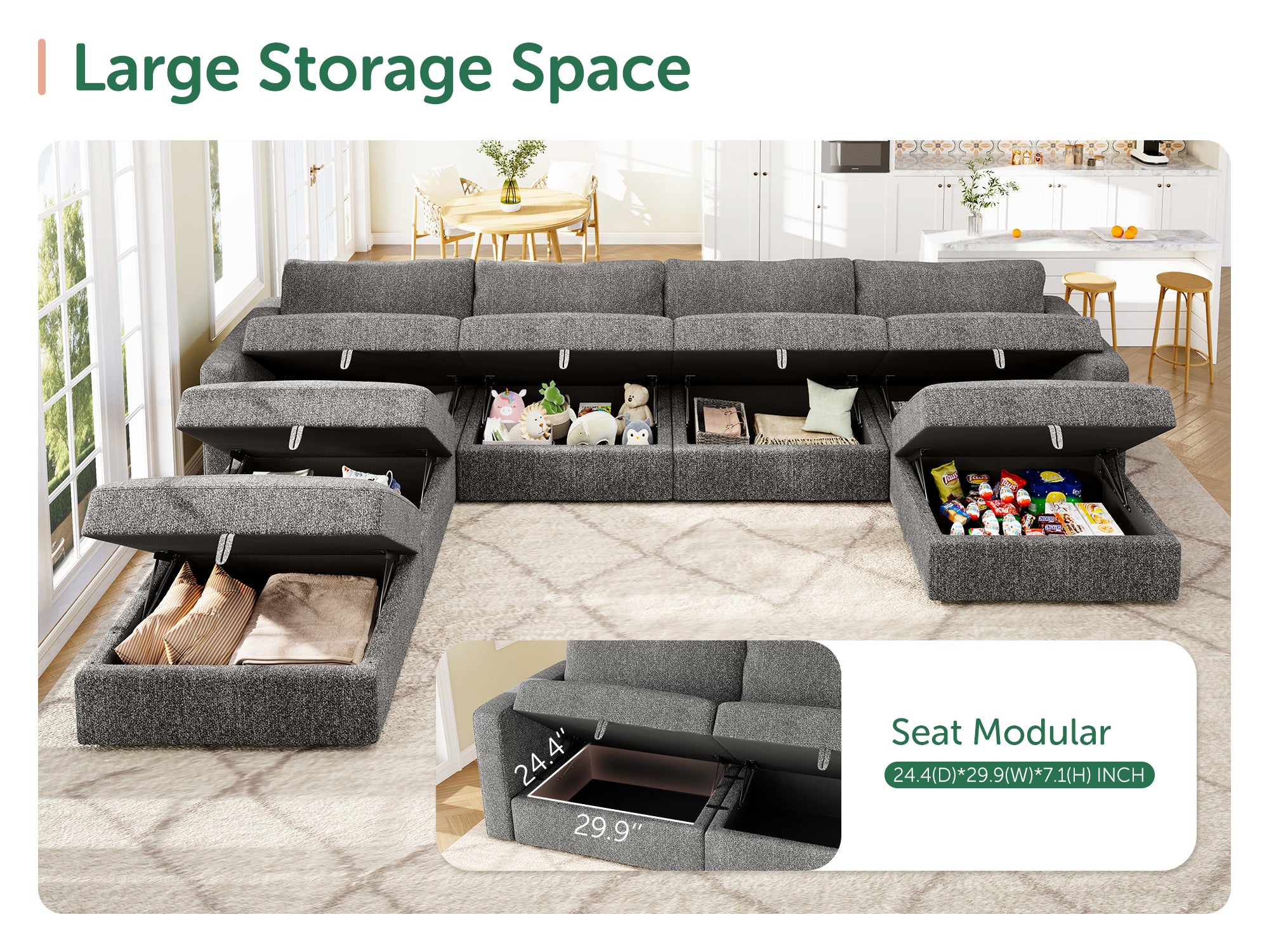 HONBAY 7-Piece Polyester Modular Sectional With Storage Seat