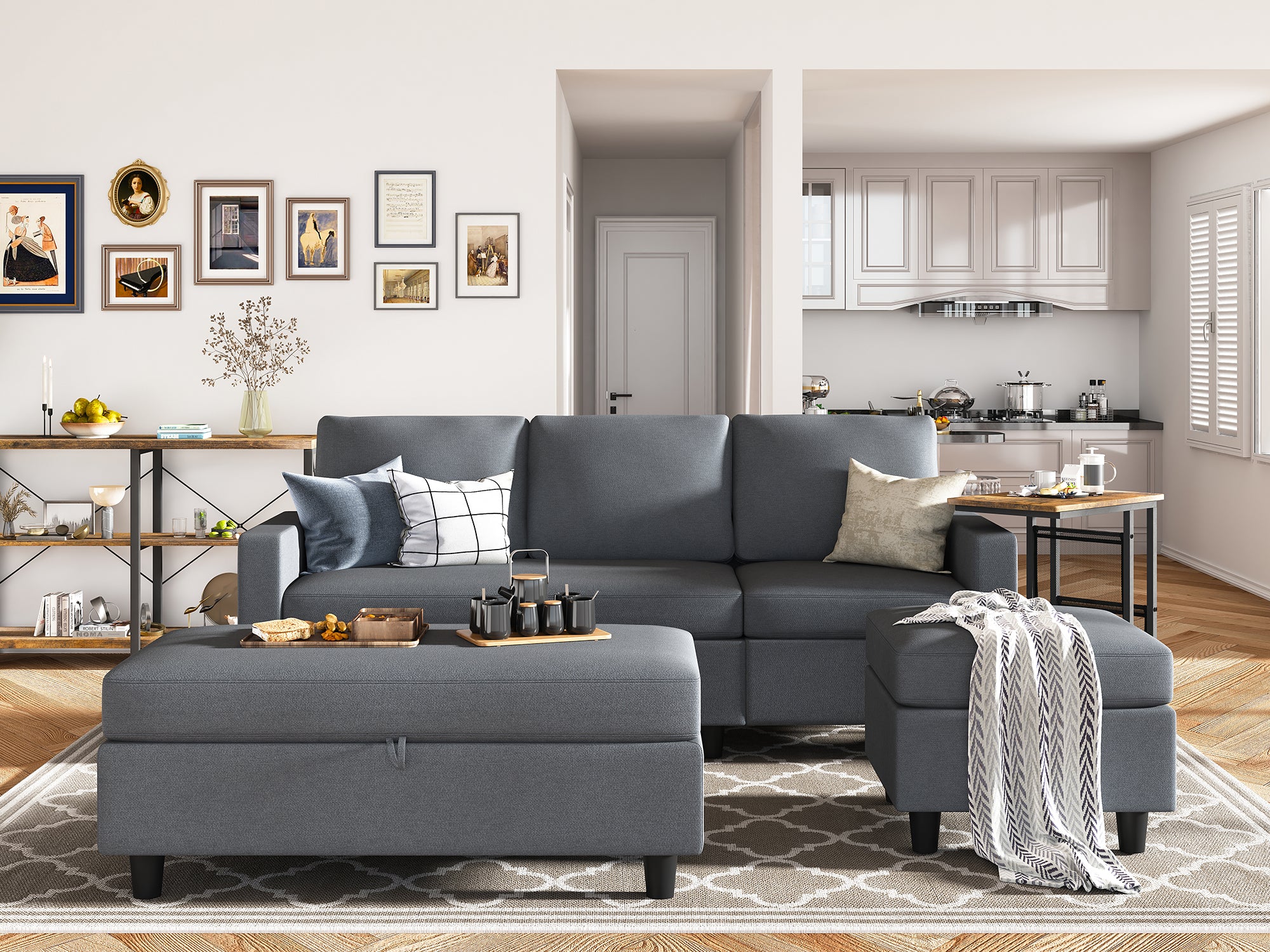 Small sectional couch store with ottoman