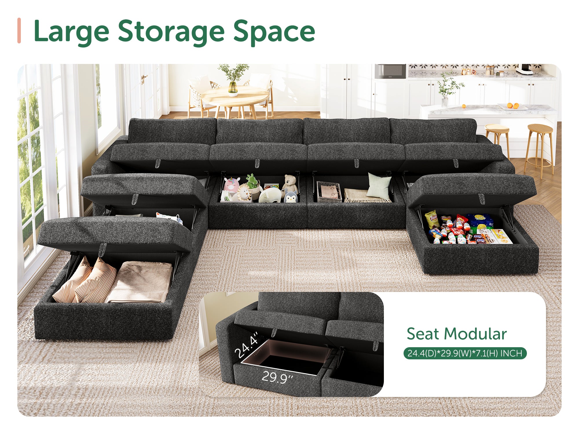 HONBAY 7-Piece Polyester Modular Sectional With Storage Seat