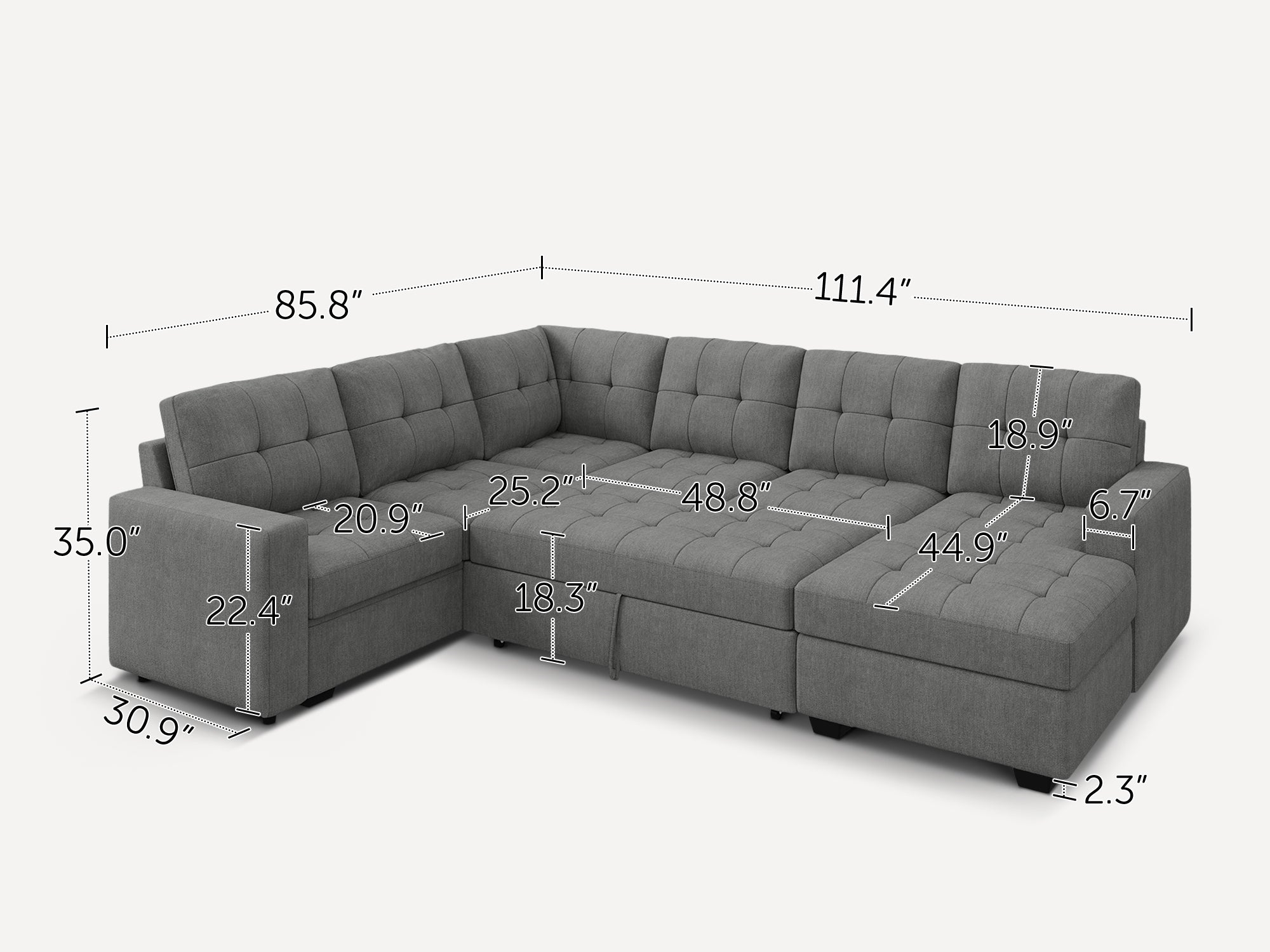 HONBAY 6-Piece Polyester Sleeper Sectional Sofa With Storage Space