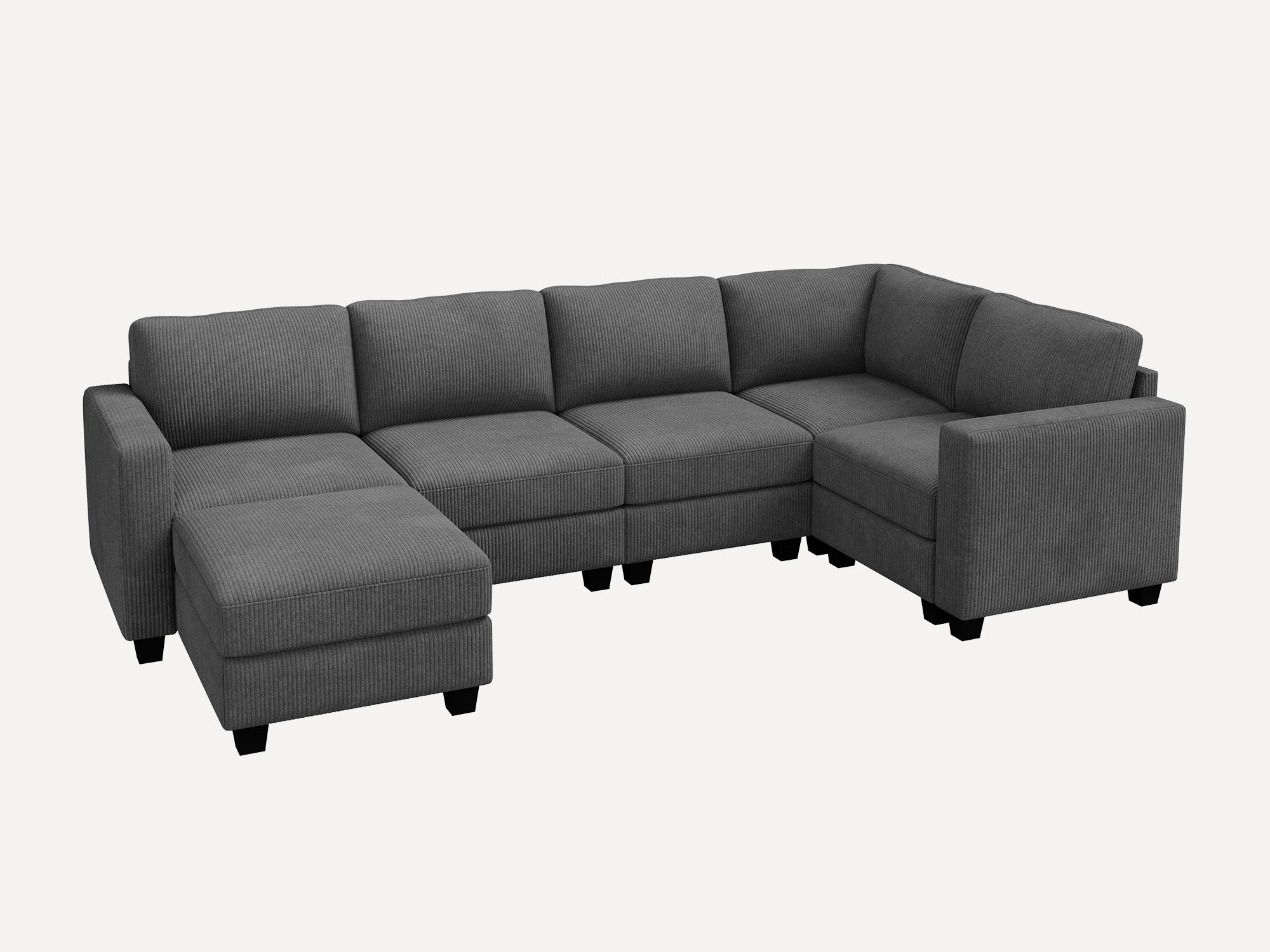 HONBAY 6-Piece Corduroy Modular U-Shaped Sectional Sofa With Hidden Storage Ottoman
#Color_Corduroy Grey