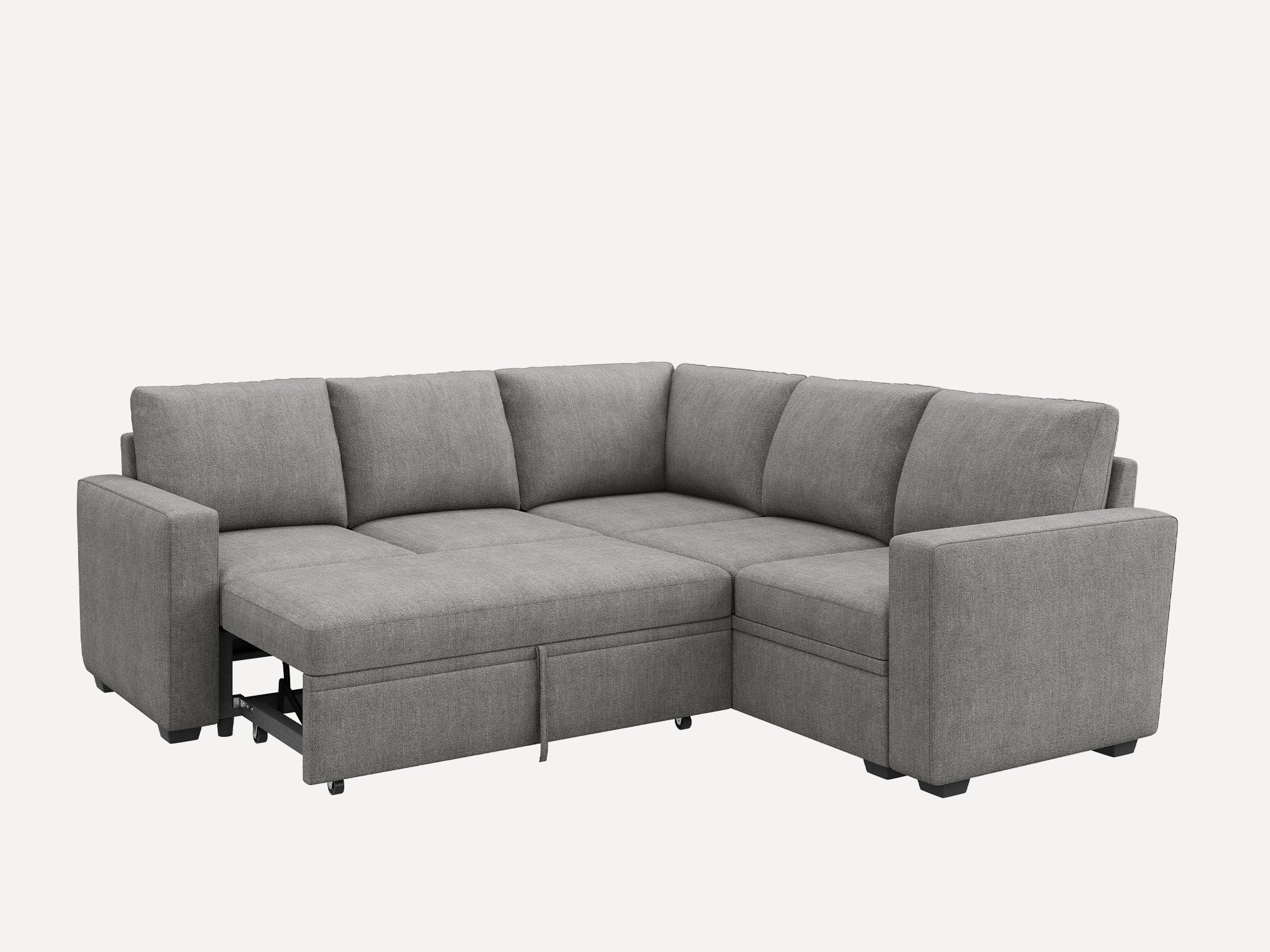 HONBAY 5-Piece Polyester Modular Sleeper Sectional With Storage Space #Color_Warm Grey