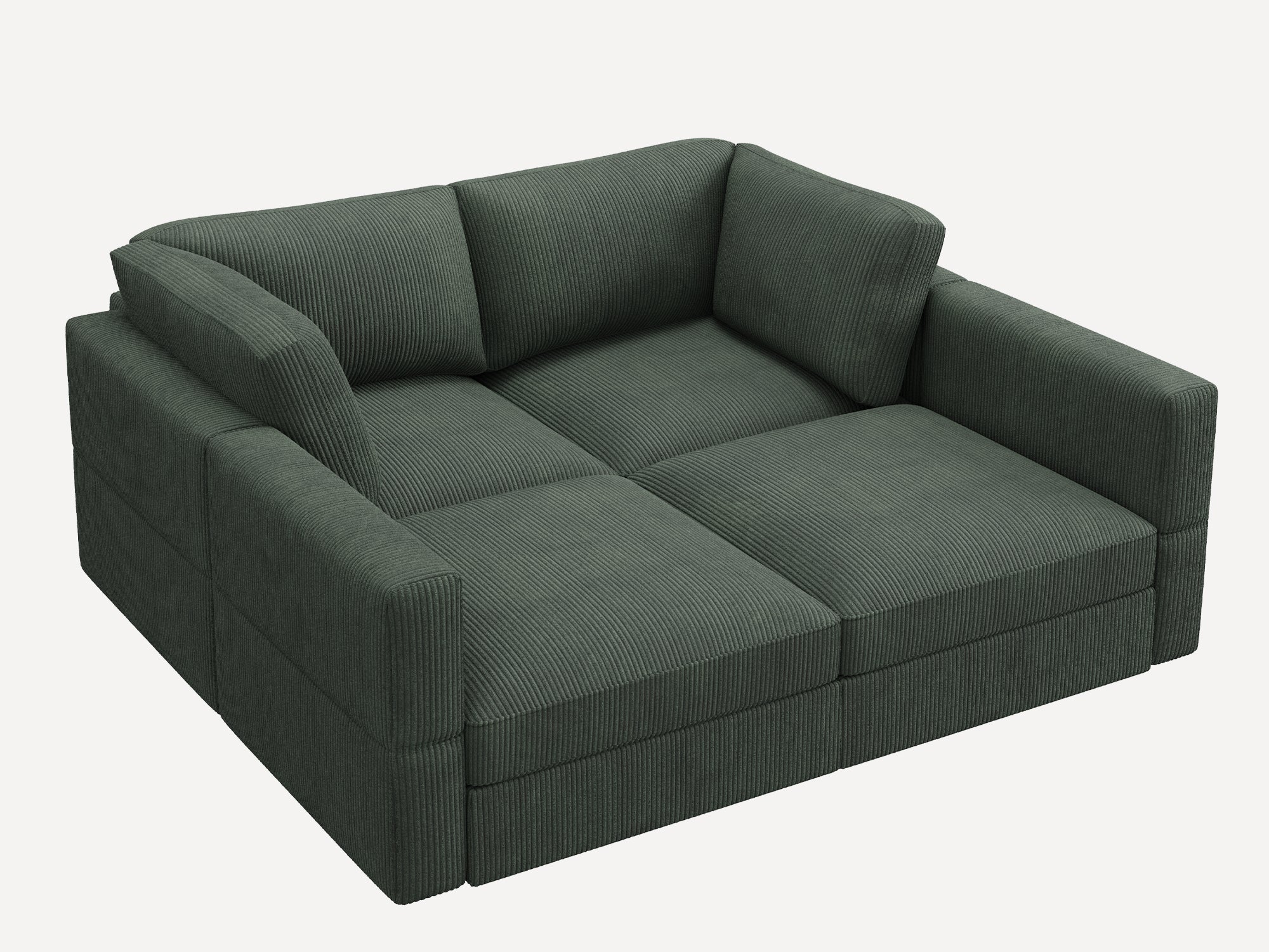 4-Piece Corduroy Modular Sectional Sleeper Cloud Sofa With Oversized Storage Seat #Color_ Corduroy Green