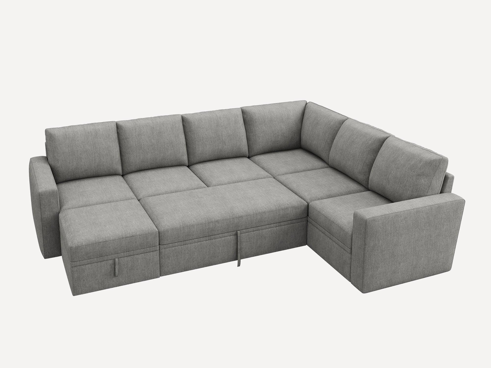 HONBAY Sleep Modular Sofa 7-Seat Sofa Bed with 4-Storage Space #Color_Warm Grey