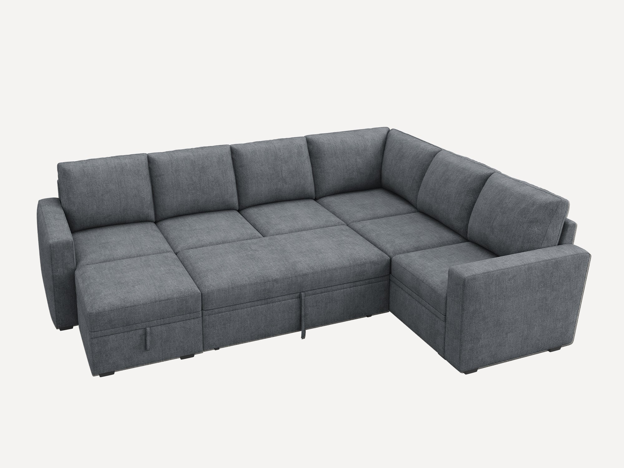 HONBAY Sleep Modular Sofa 7-Seat Sofa Bed with 4-Storage Space #Color_Bluish Grey