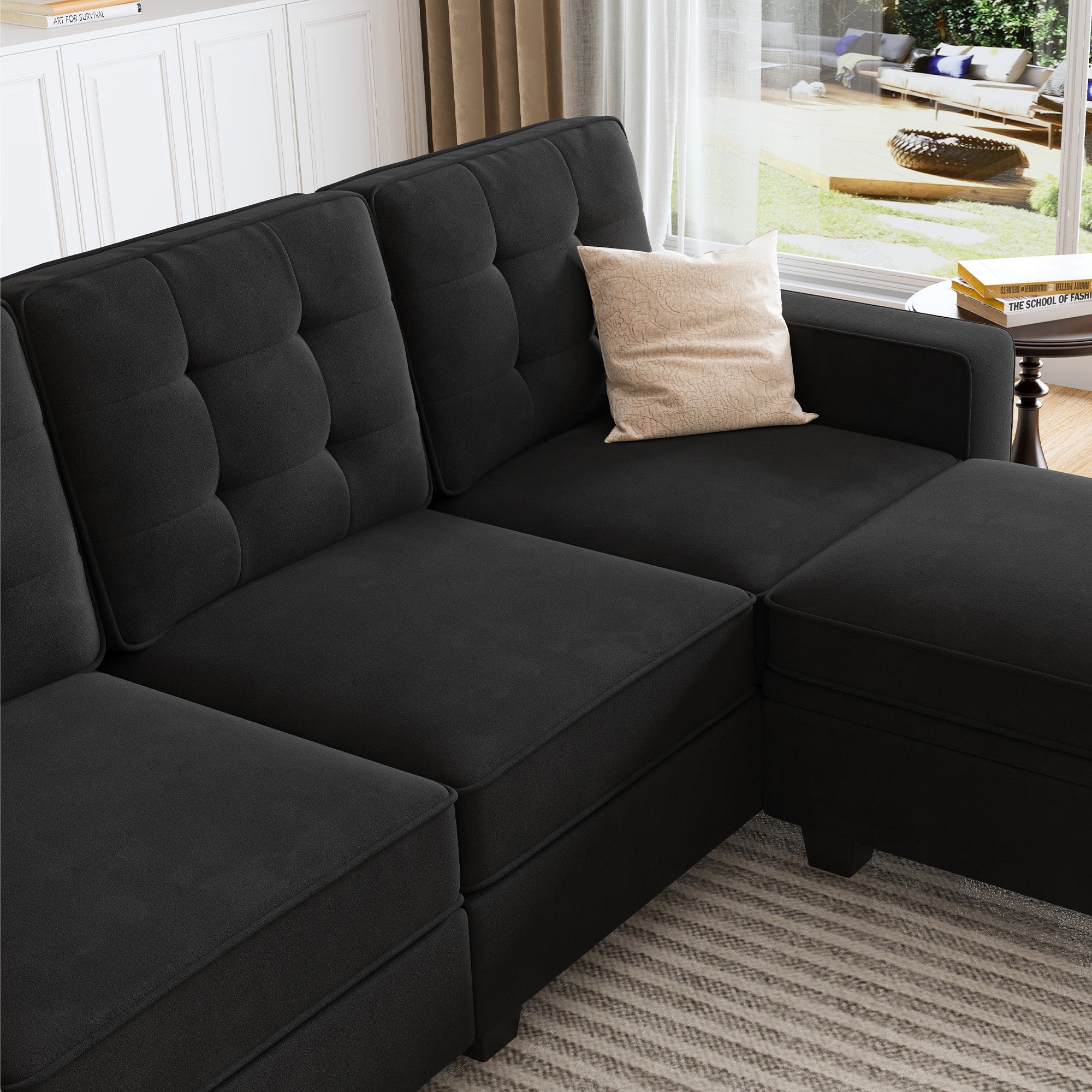 HONBAY 6-Piece Velvet Convertible Sectional With Storage Ottoman