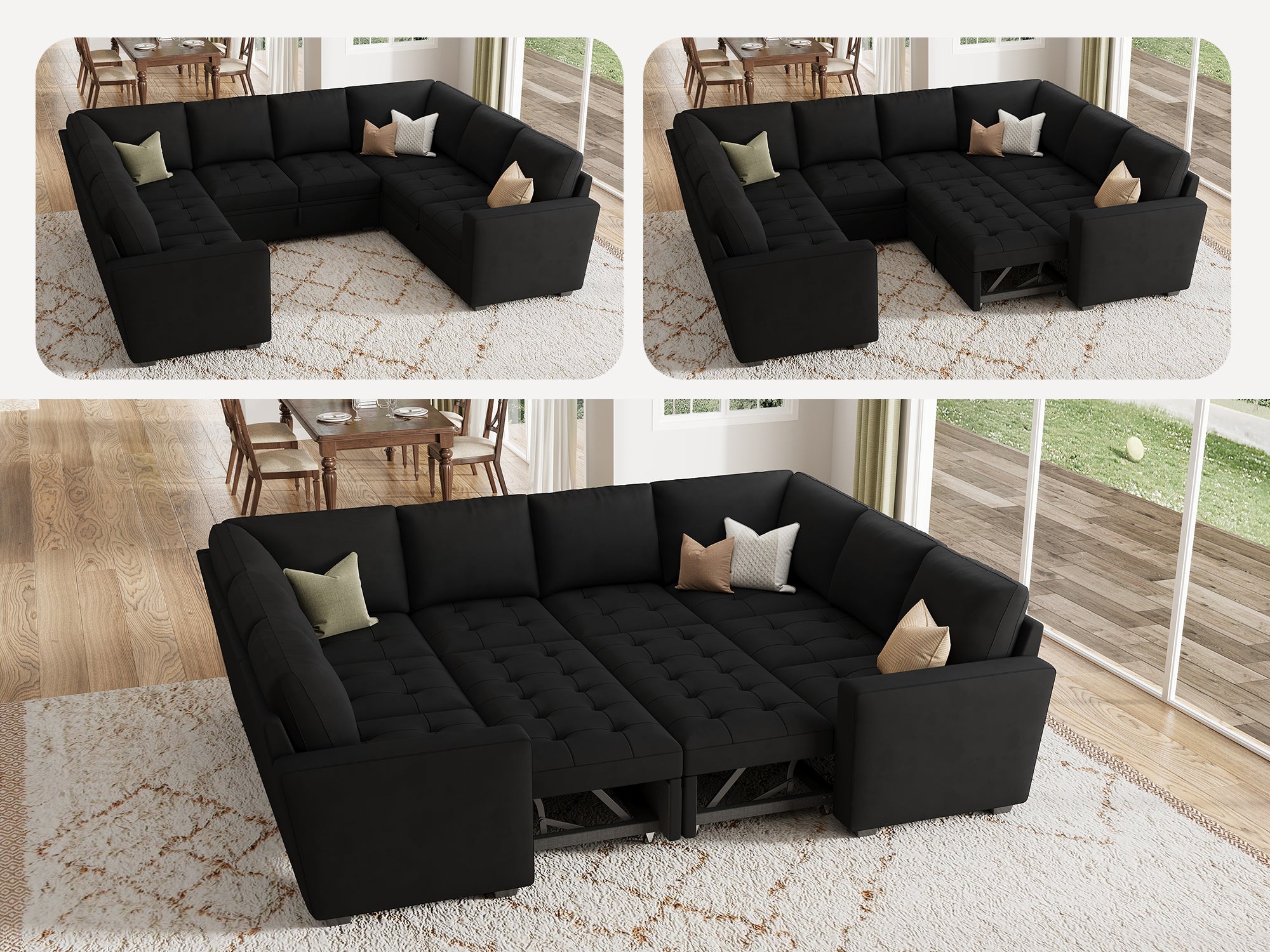 HONBAY 8-Piece Velvet Modular Sleeper Sectional With 2 Storage Spaces #Color_Black Style II