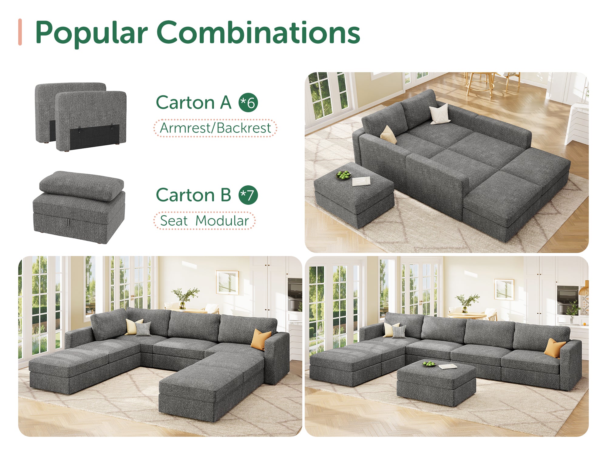 HONBAY 7-Piece Polyester Modular Sectional With Storage Seat