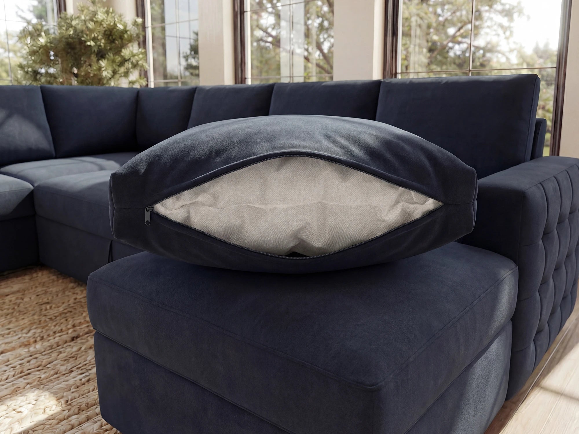 HONBAY 6-Piece Velvet Sleeper Sectional With Storage Space #Color_Dark Blue