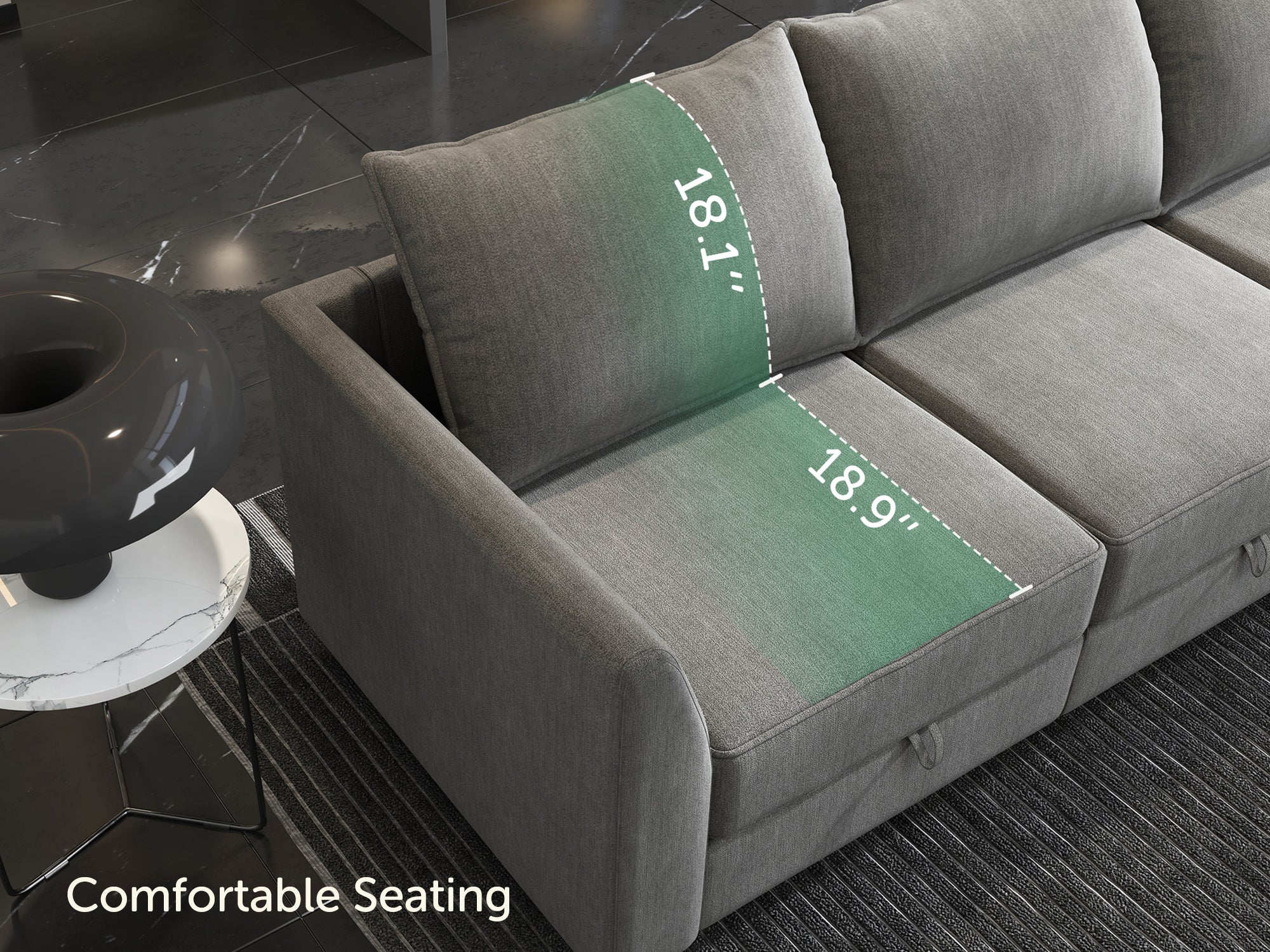 HONBAY 3-Seat Modular Sofa with Storage & Convertible Sofa Bed #Color_Grey