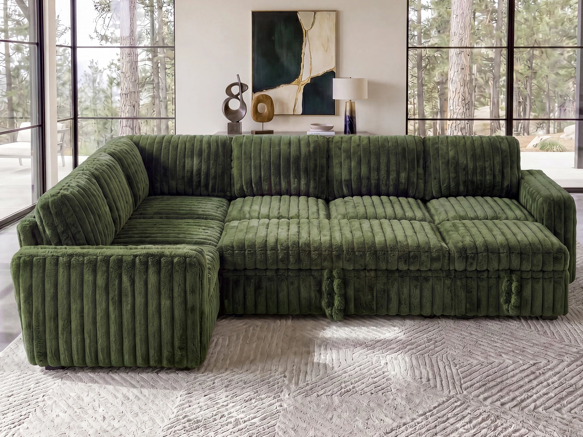 Molit 7-Piece Pull-Out Sectional
 #Color_Faux Rabbit Fur Green 
#Hover