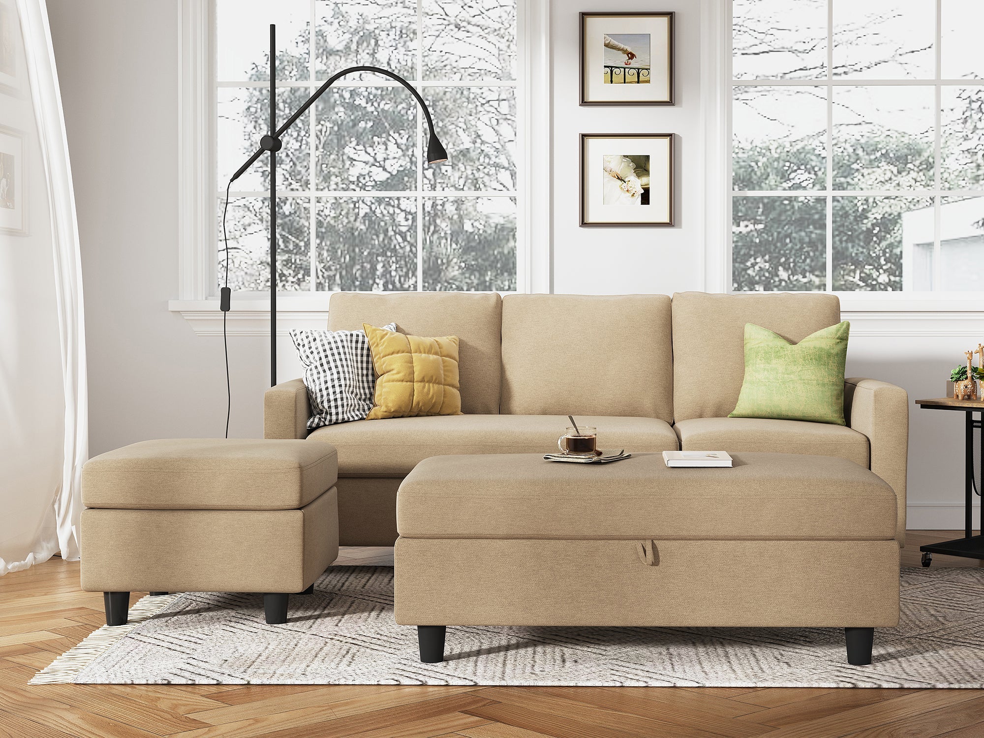 L shaped couch with large ottoman online