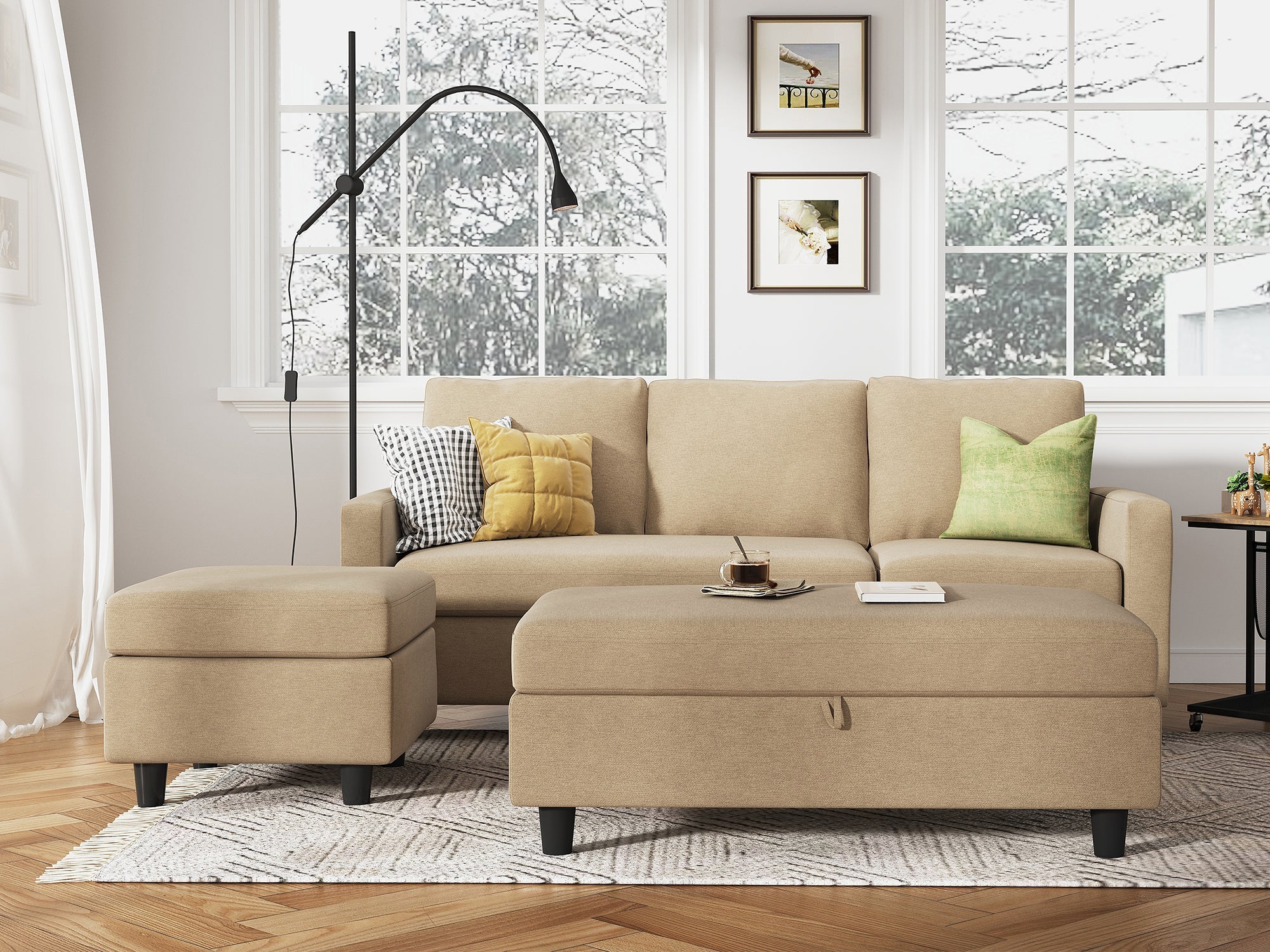 HONBAY L-Shaped Sectional Sofa Set with Storage Chaise & Ottoman