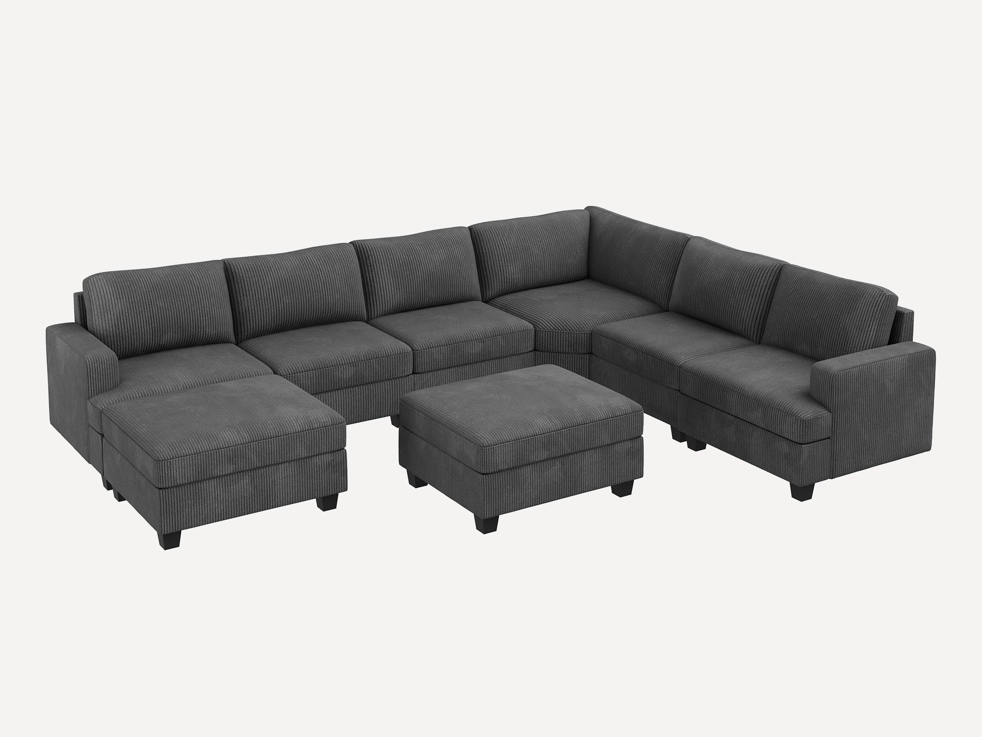 HONBAY 8 Piece Modular Sectional With Storage Ottoman #Color_Corduroy Grey