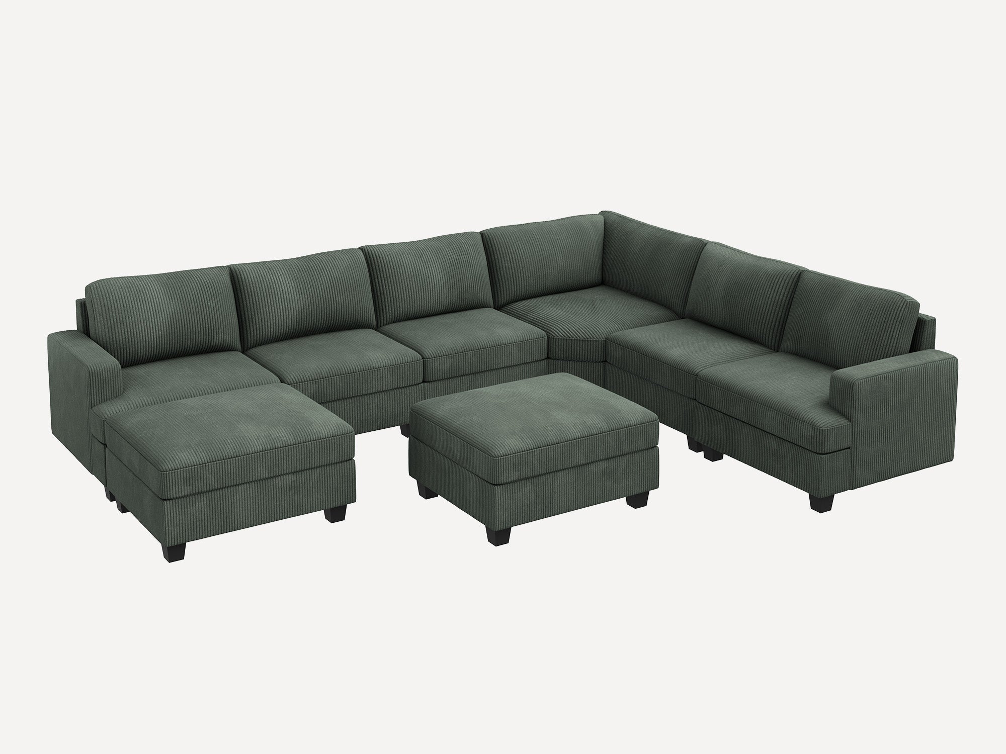 HONBAY 8 Piece Modular Sectional With Storage Ottoman #Color_Corduroy Green