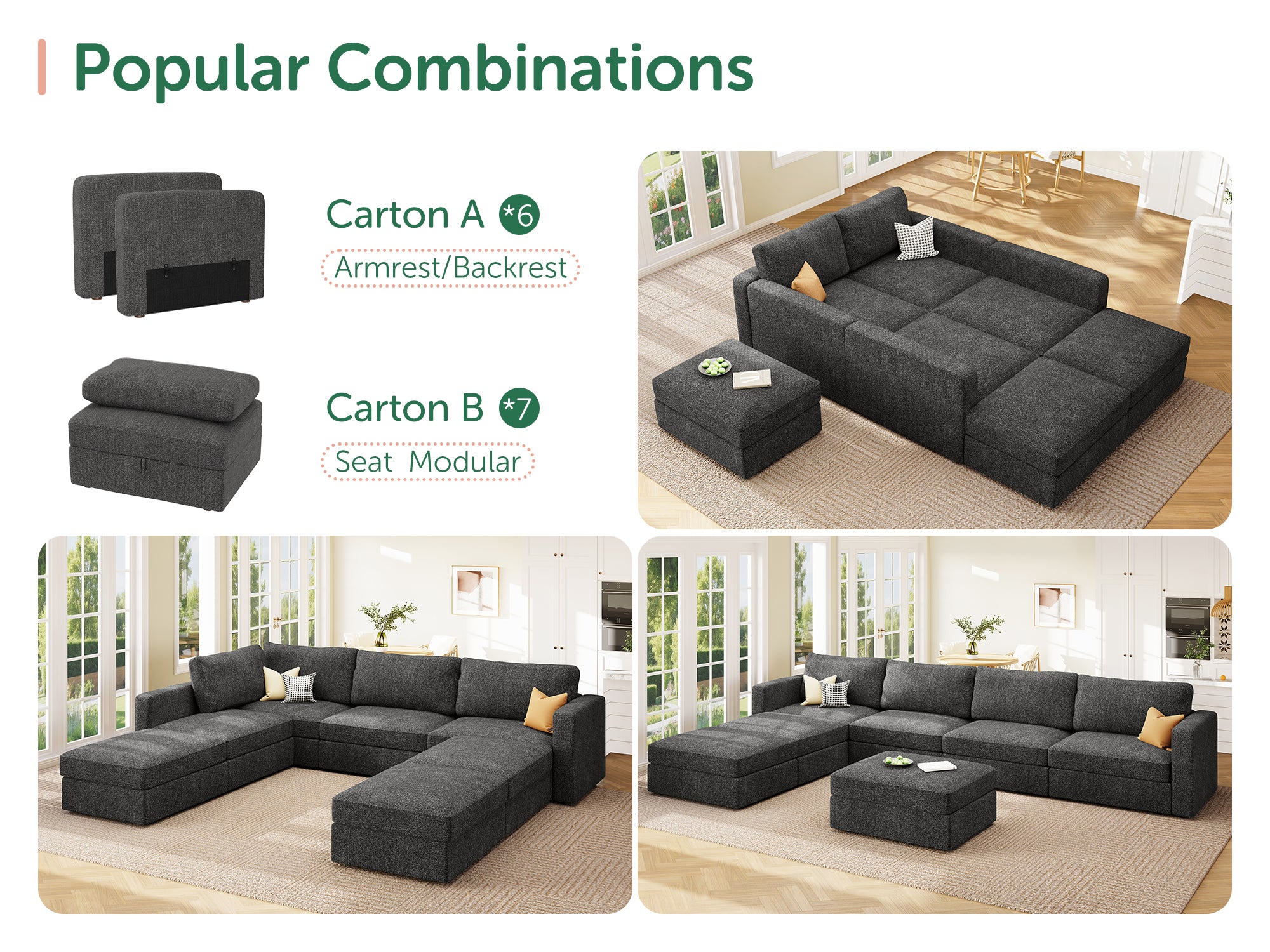 HONBAY 7-Piece Polyester Modular Sectional With Storage Seat