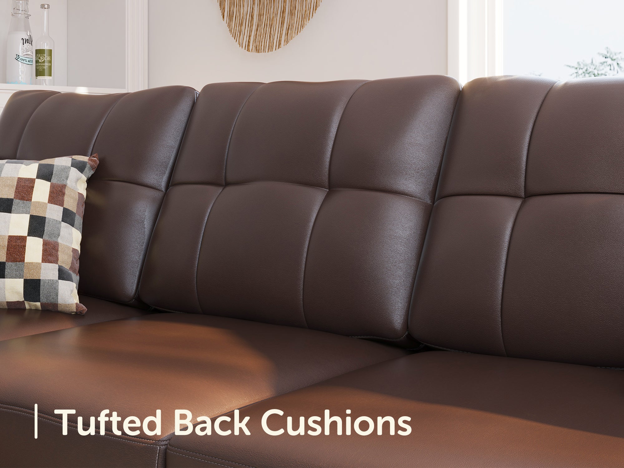 HONBAY 4-Piece Faux Leather Convertible Sectional With Storage Ottoman