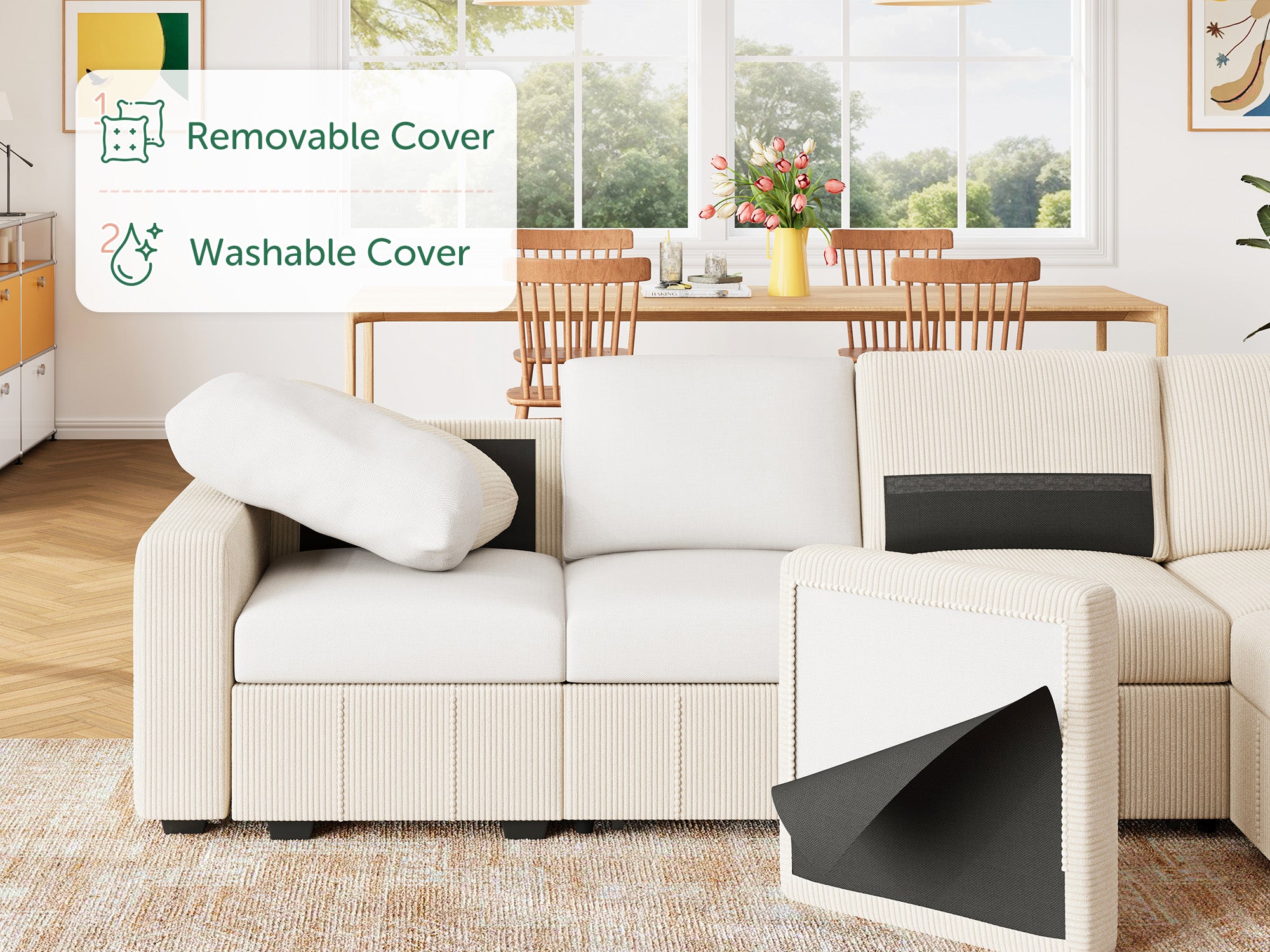 8-Piece Corduroy U-Shaped  Sleeper Sectional 
#Color_Corduroy Beige