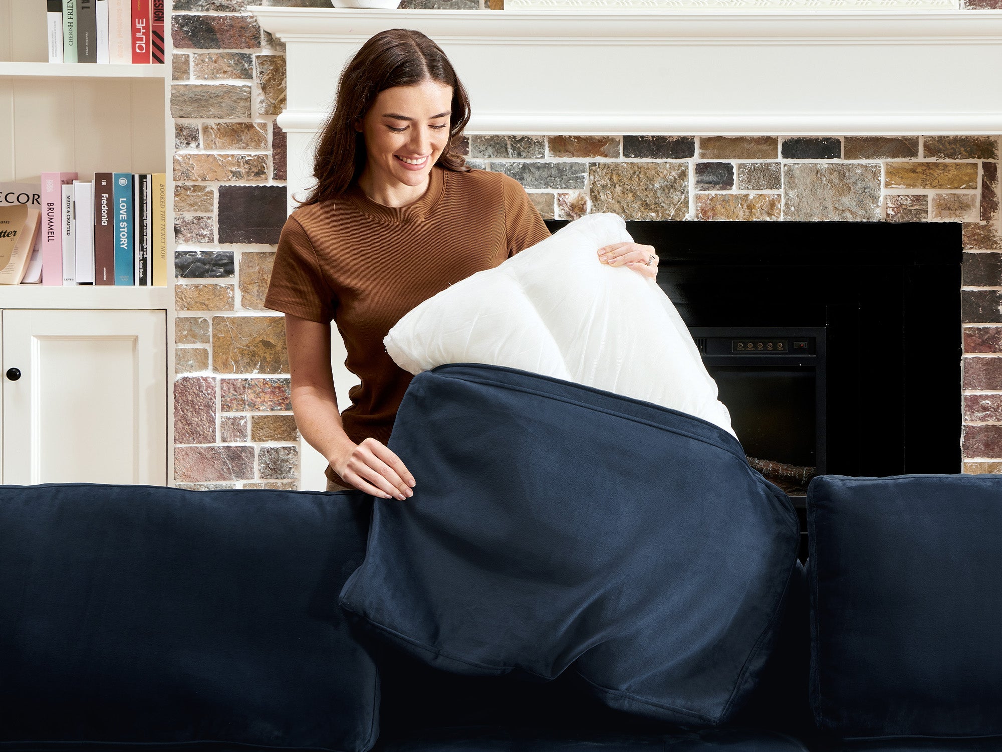 HONBAY Removable Cushion Cover #Color_Dark Blue