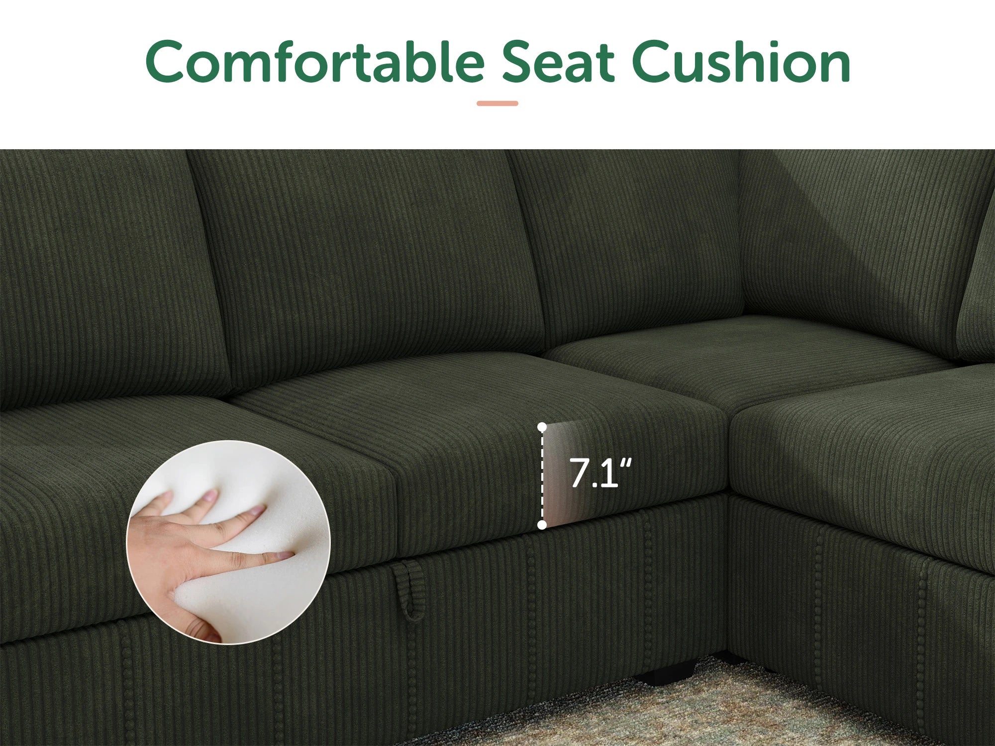8-Piece Corduroy U-Shaped  Sleeper Sectional 
#Color_Corduroy Green