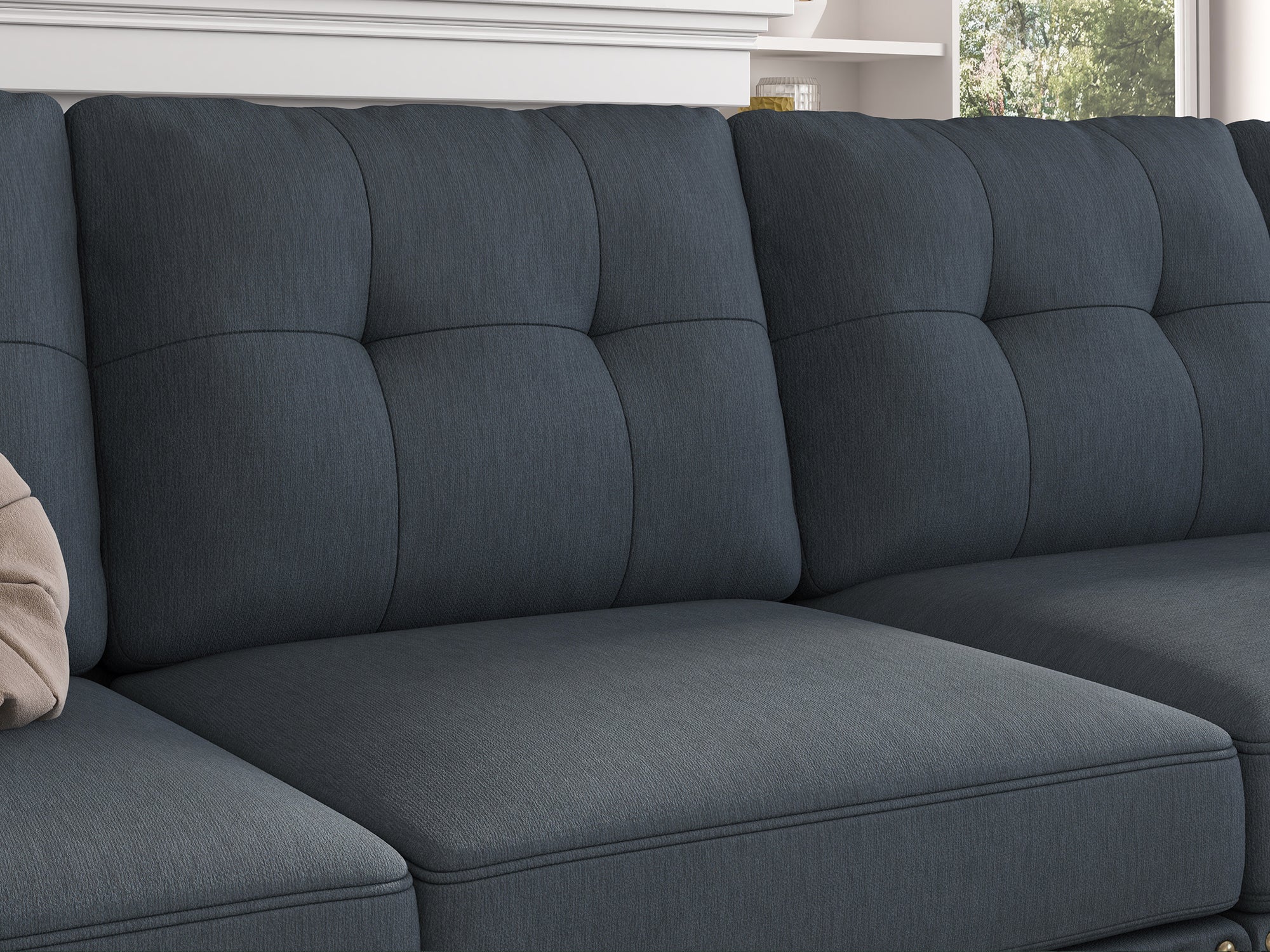 HONBAY 5-Piece Polyester Convertible Sectional With Storage Ottoman