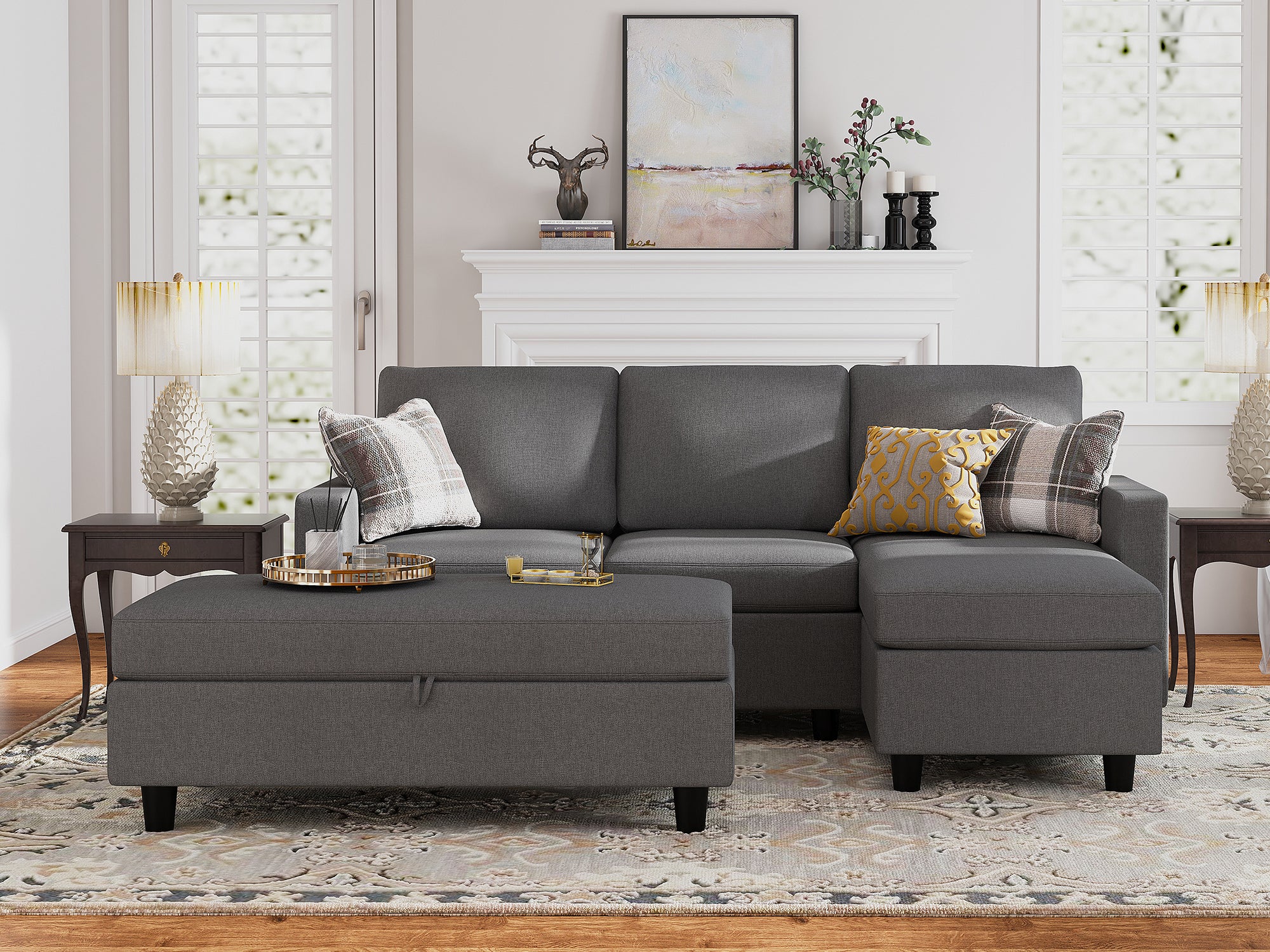 Gray sectional sofa with outlet ottoman