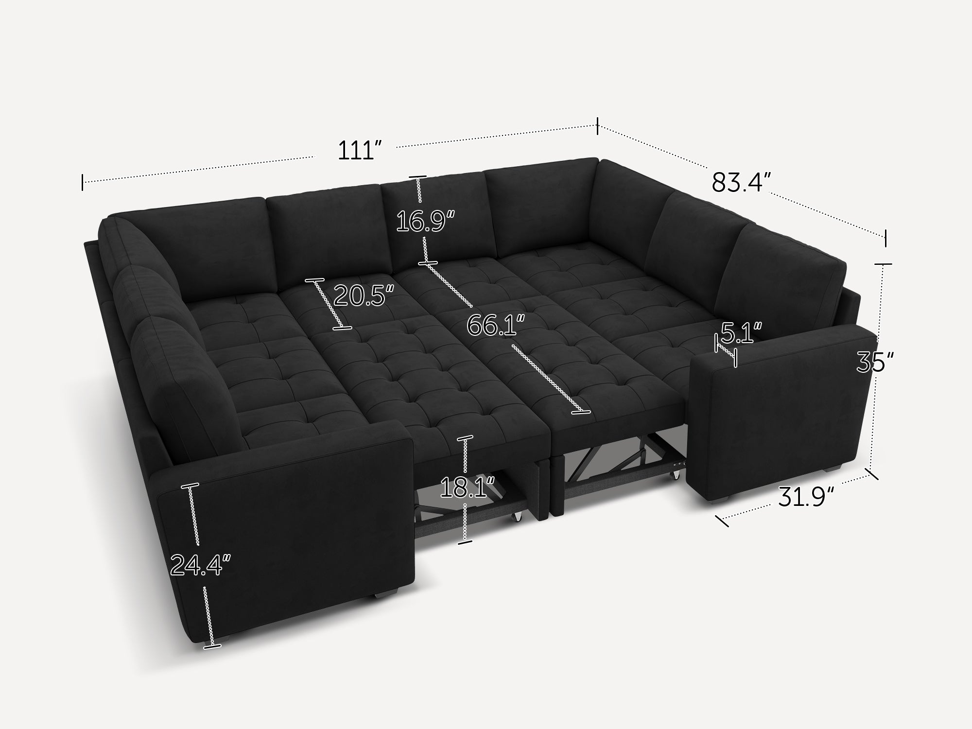 HONBAY 8-Piece Velvet Modular Sleeper Sectional With 2 Storage Spaces #Color_Black Style II