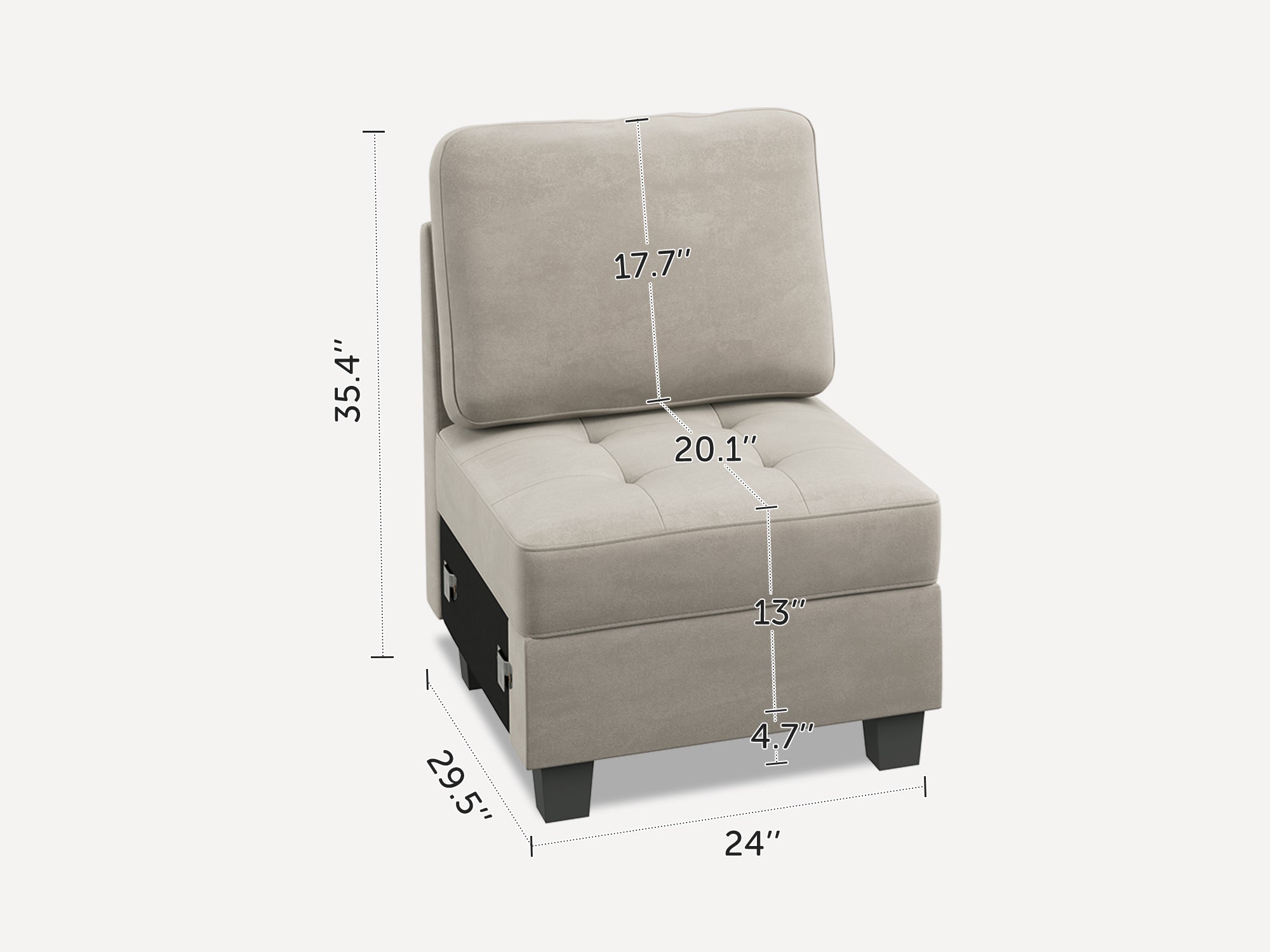 HONBAY 1 Piece Velvet Modular Seat