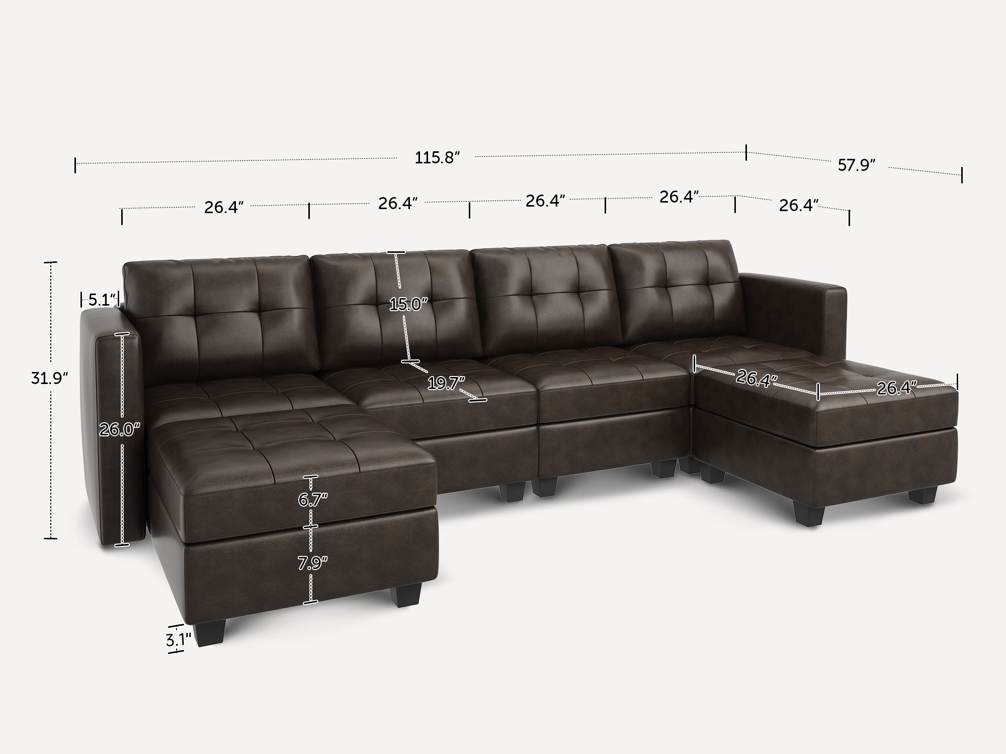 HONBAY 6-Piece Faux Leather Modular Sectional Sofa With Storage Seat