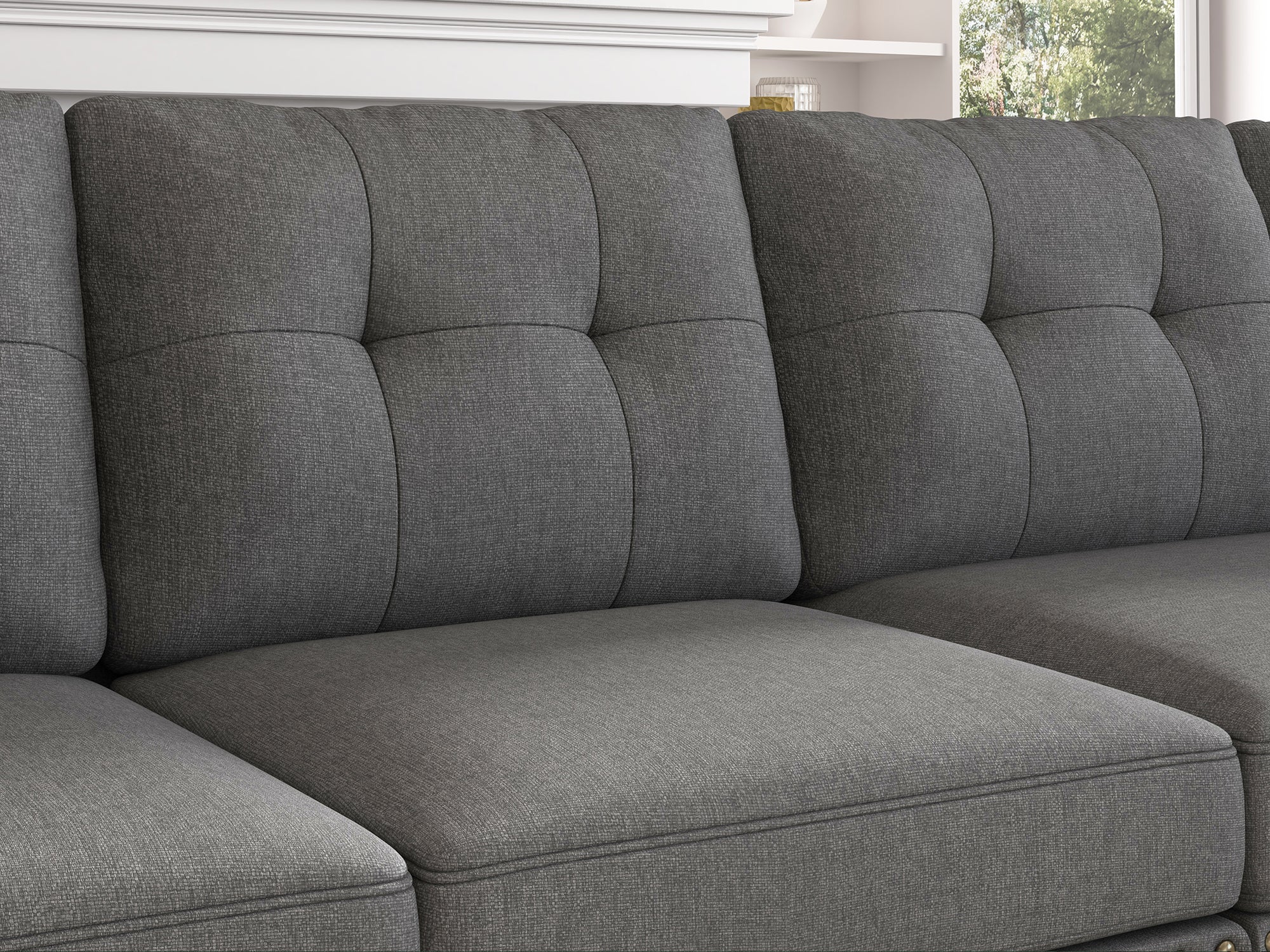 HONBAY 5-Piece Polyester Convertible Sectional With Storage Ottoman